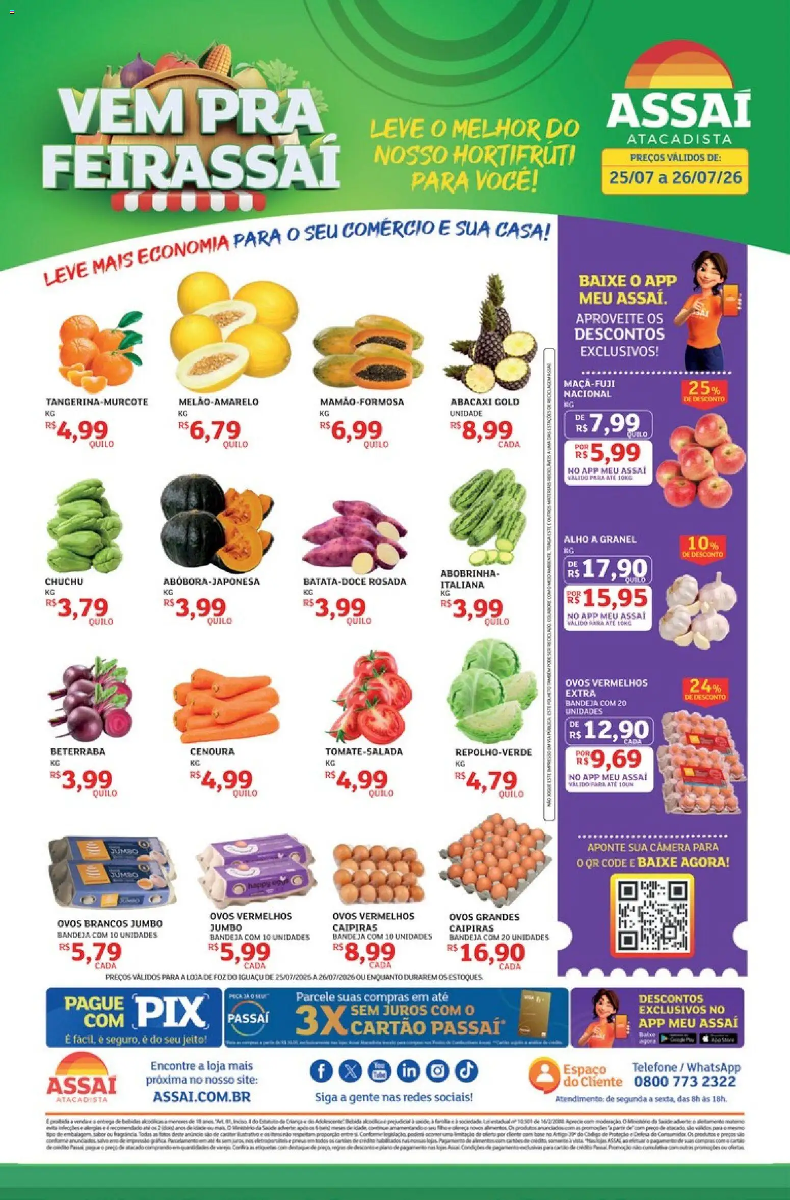 Assaí Atacadista Folheto - válido de 25/07/2026 | Página: 1 | Produtos: Abobrinha, Ovos, Abacaxi, Câmera
