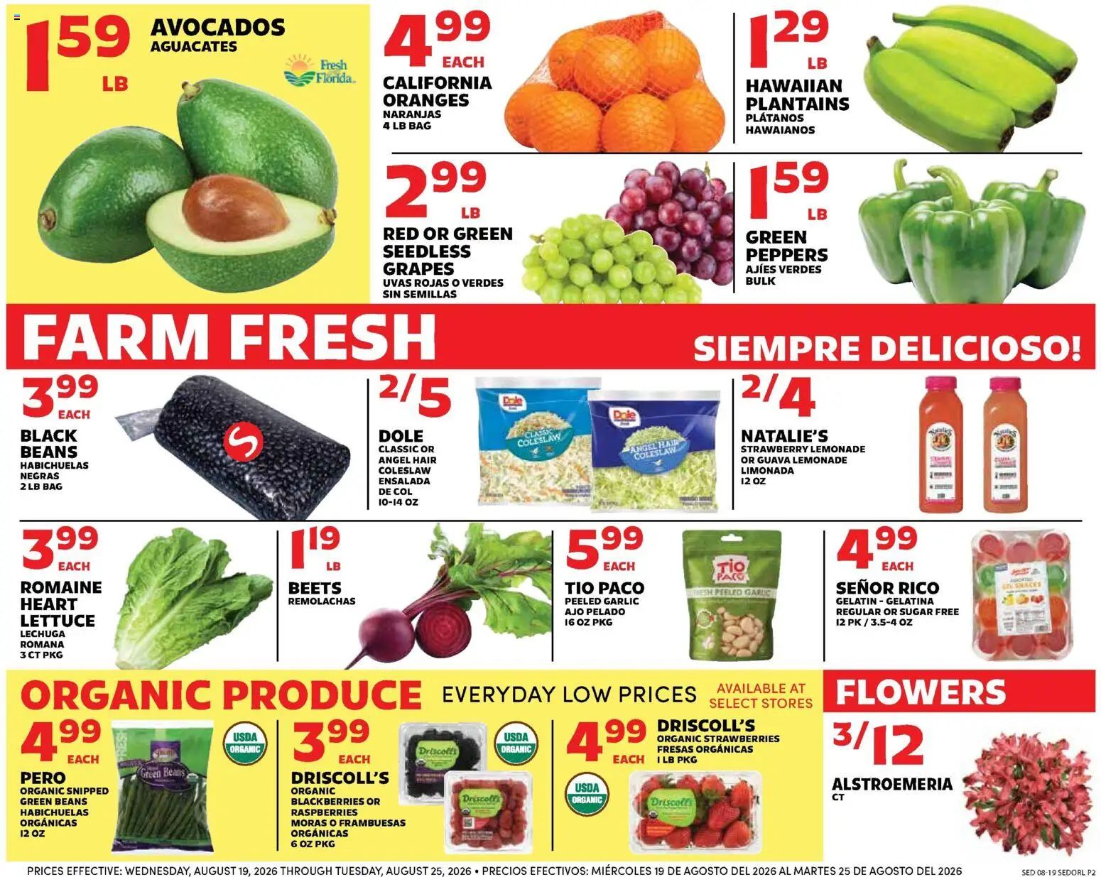 Sedano's Weekly Ad - valid from 08/19/2026 | Page: 2 | Products: Romaine, Lettuce, Lemonade, Seedless grapes