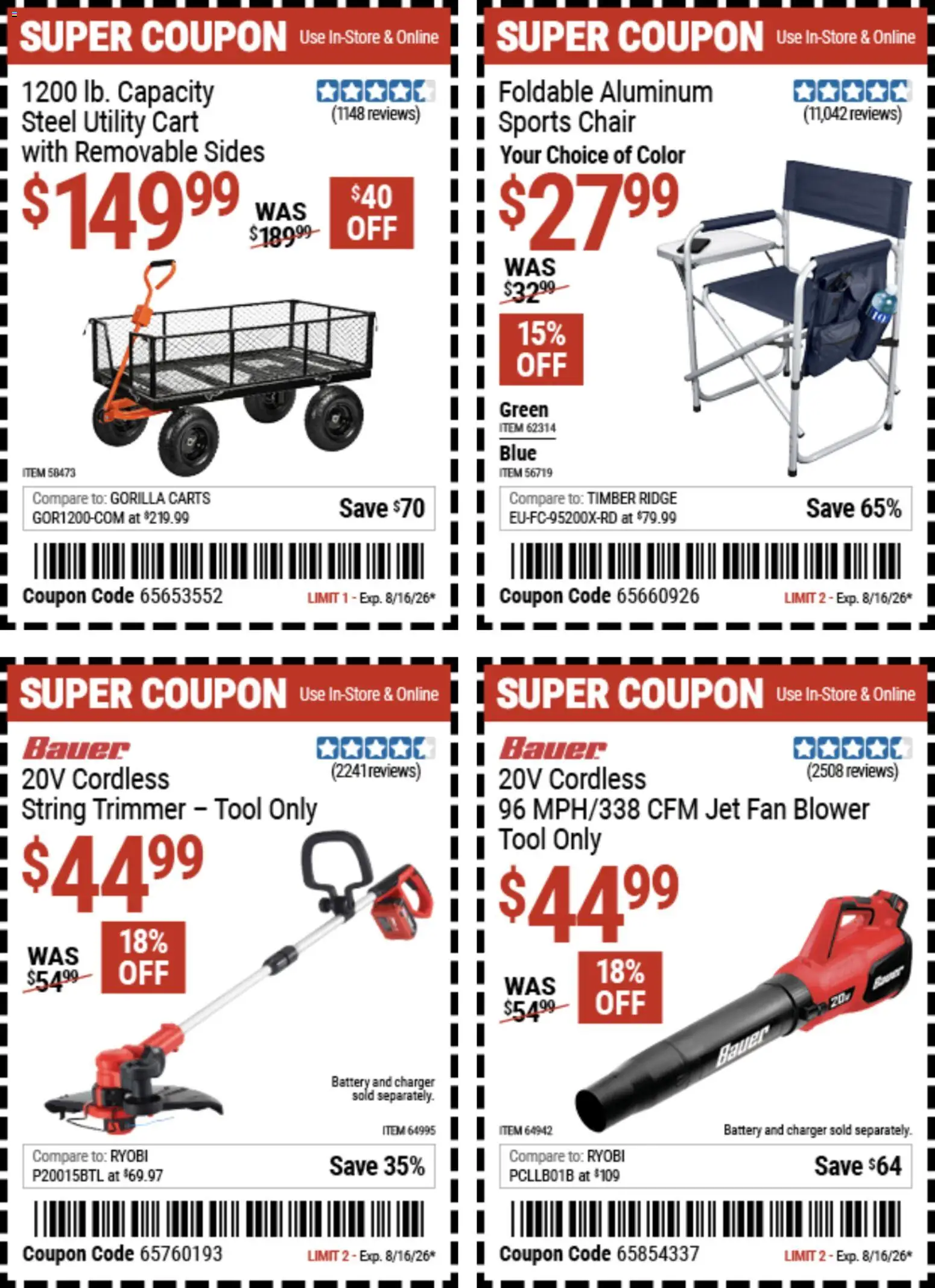Harbor Freight Weekly Ad - valid from 08/03/2026 | Page: 16 | Products: Trimmer, Battery, Charger, Fan