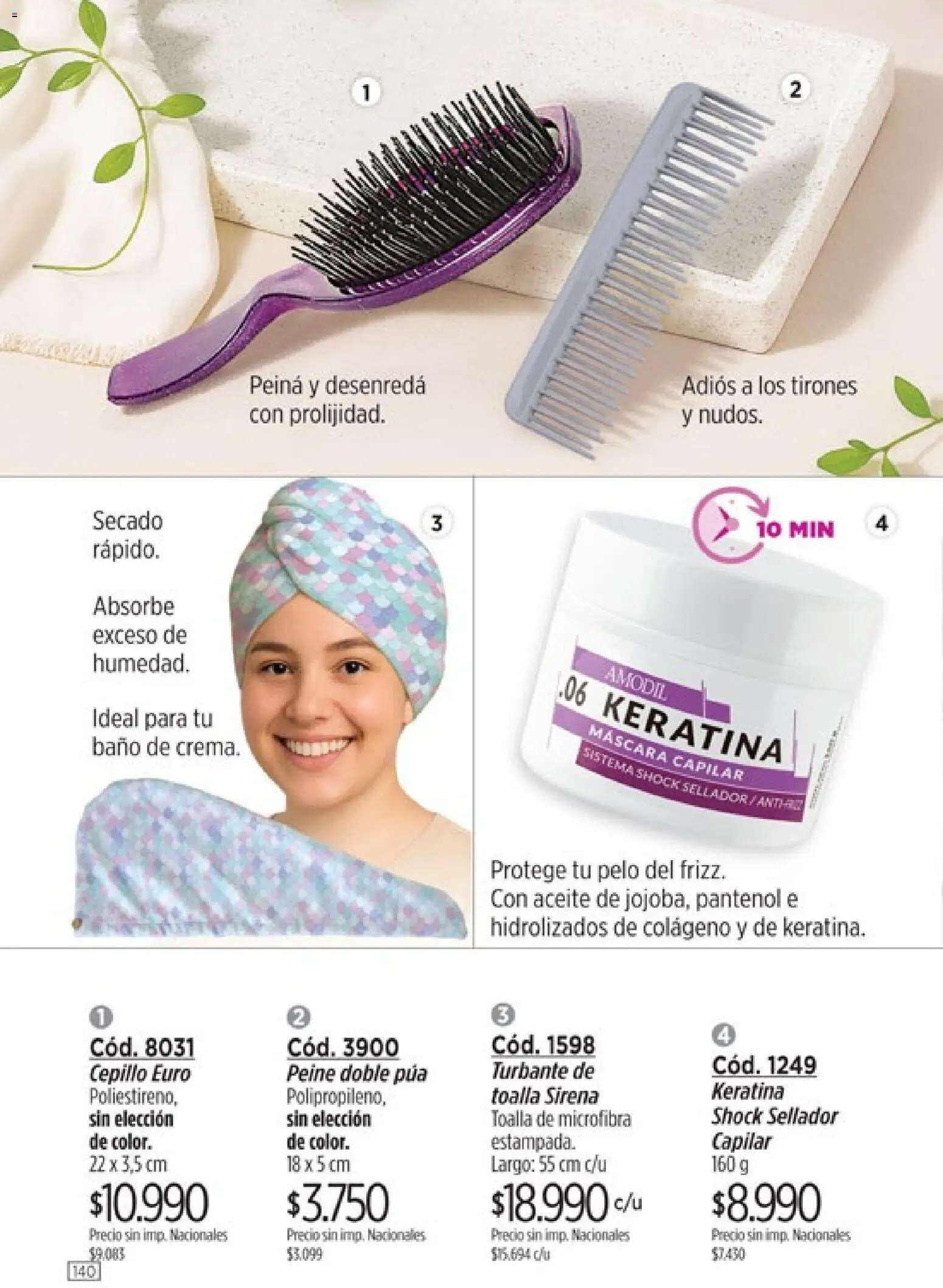 Catálogo Amodil Campaña 12 │ válido desde el 30/06/2026 | Página: 140 | Productos: Toalla, Peine, Aceite, Máscara