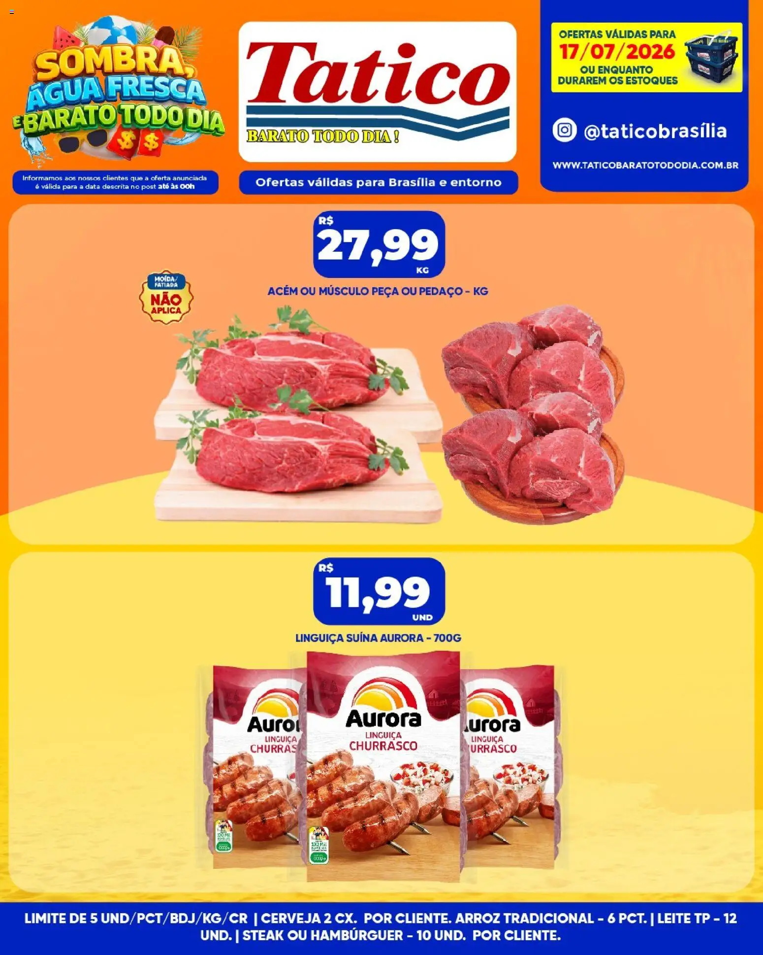 Tatico Folheto - válido de 17/07/2026 | Página: 11 | Produtos: Linguiça, Leite, Cerveja, Hambúrguer
