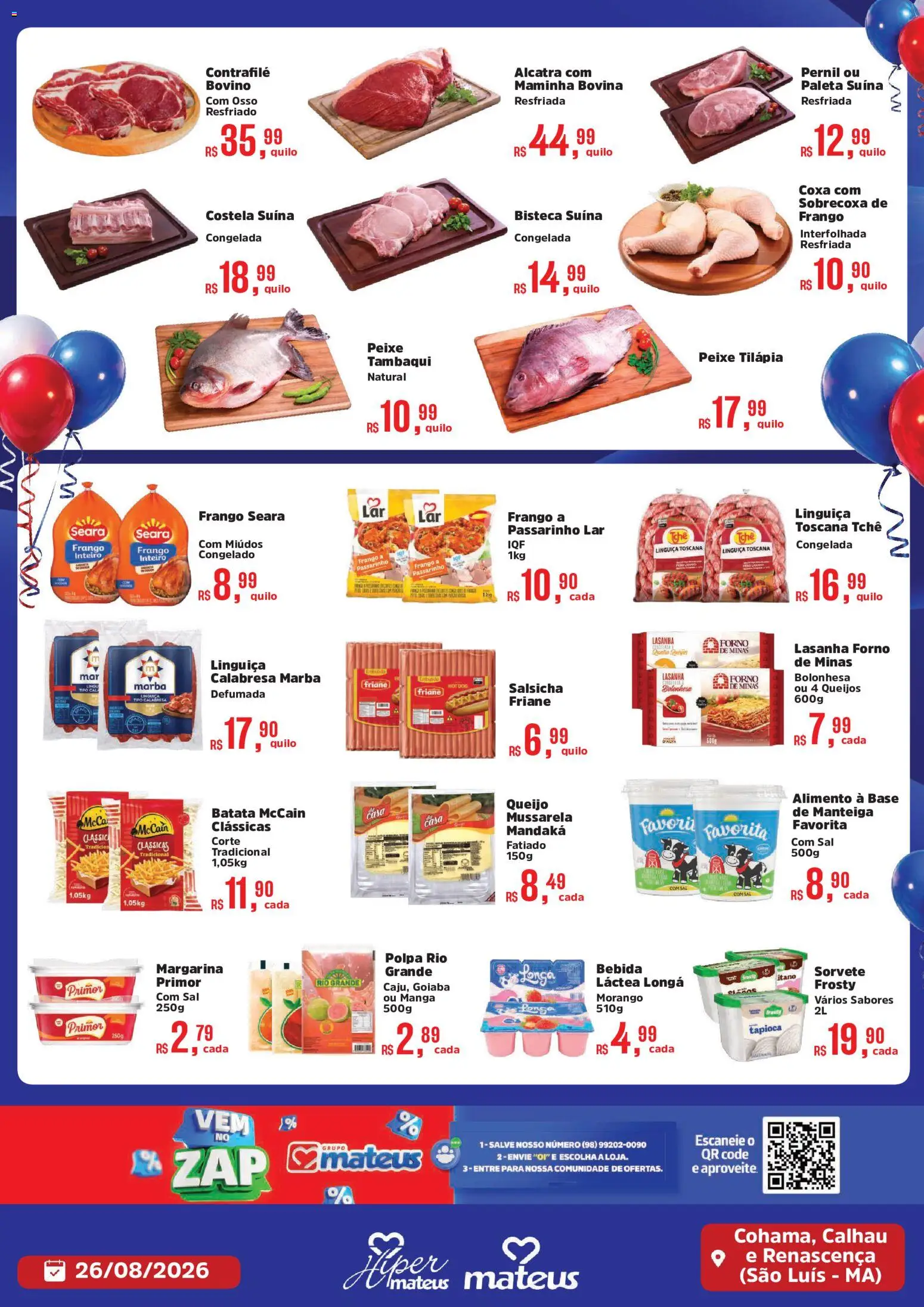 Mateus Folheto - válido de 26/08/2026 | Página: 3 | Produtos: Tapioca, Paleta suína, Lasanha, Frango