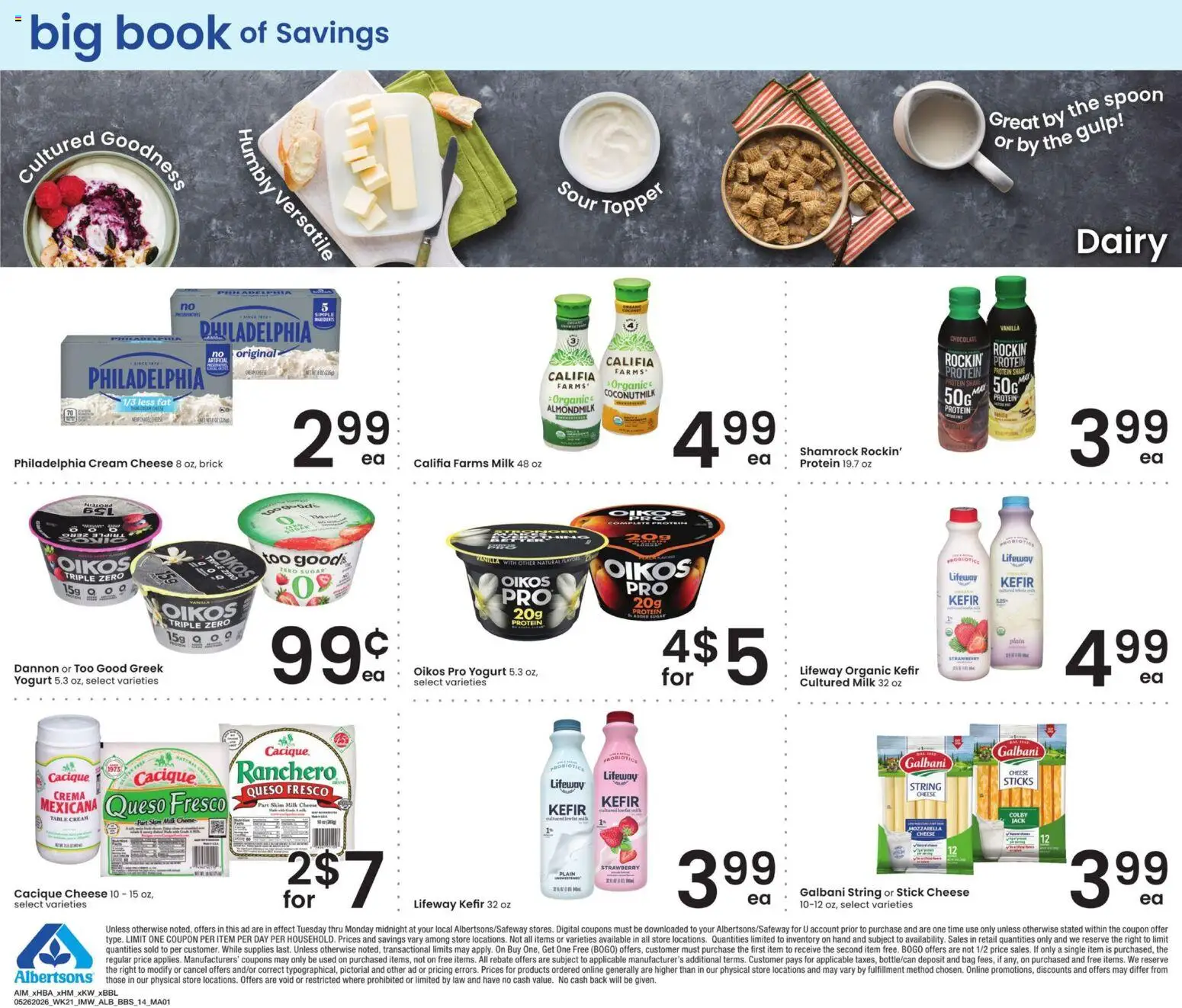 Albertsons Big Book of Savings - valid from 26.05.2026 | Page: 14 | Products: Probiotics, Table, Milk, Cheese