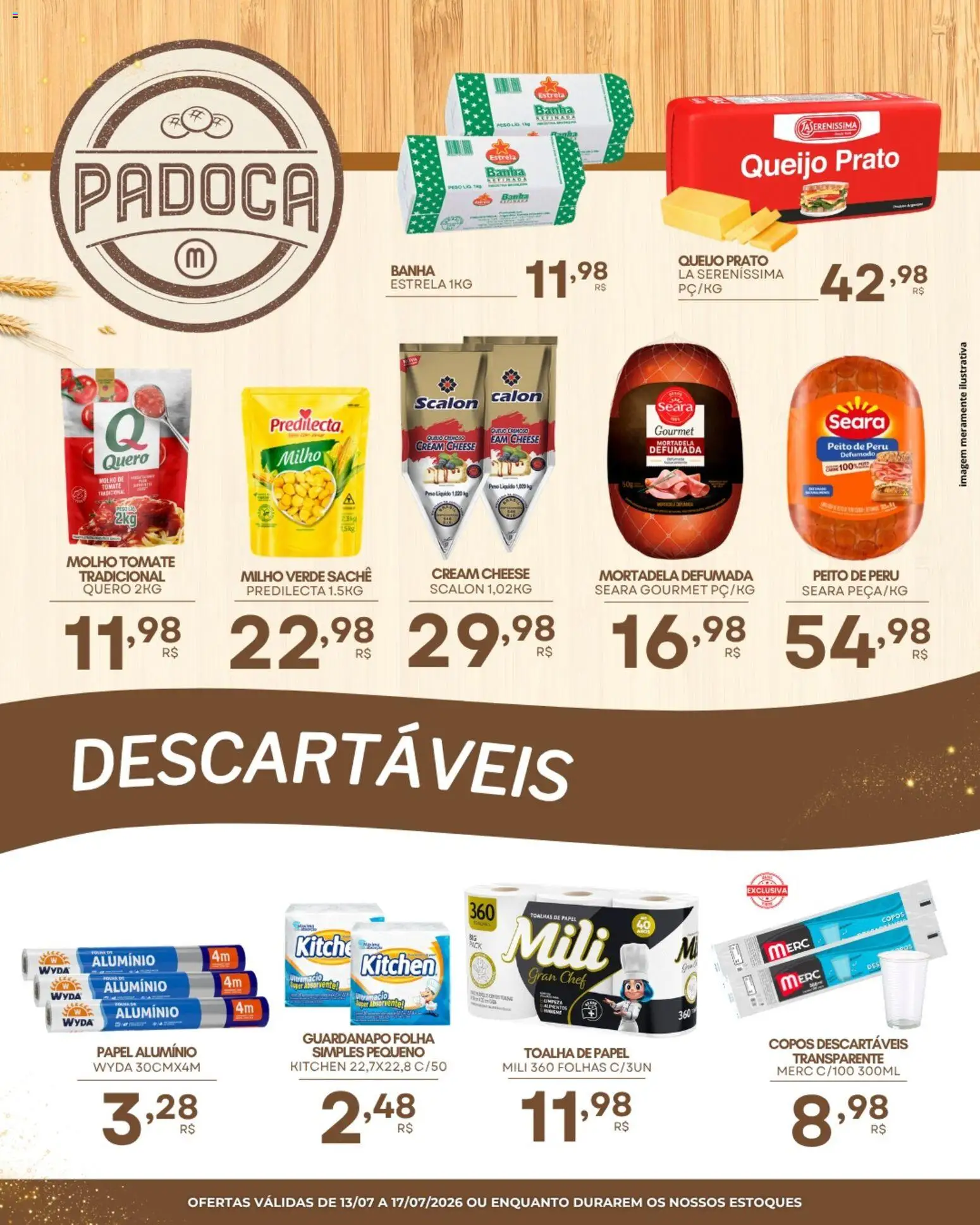 Mercadão Atacadista Folheto - válido de 13/07/2026 | Página: 3 | Produtos: Milho verde, Copos descartáveis, Peito de peru, Guardanapo