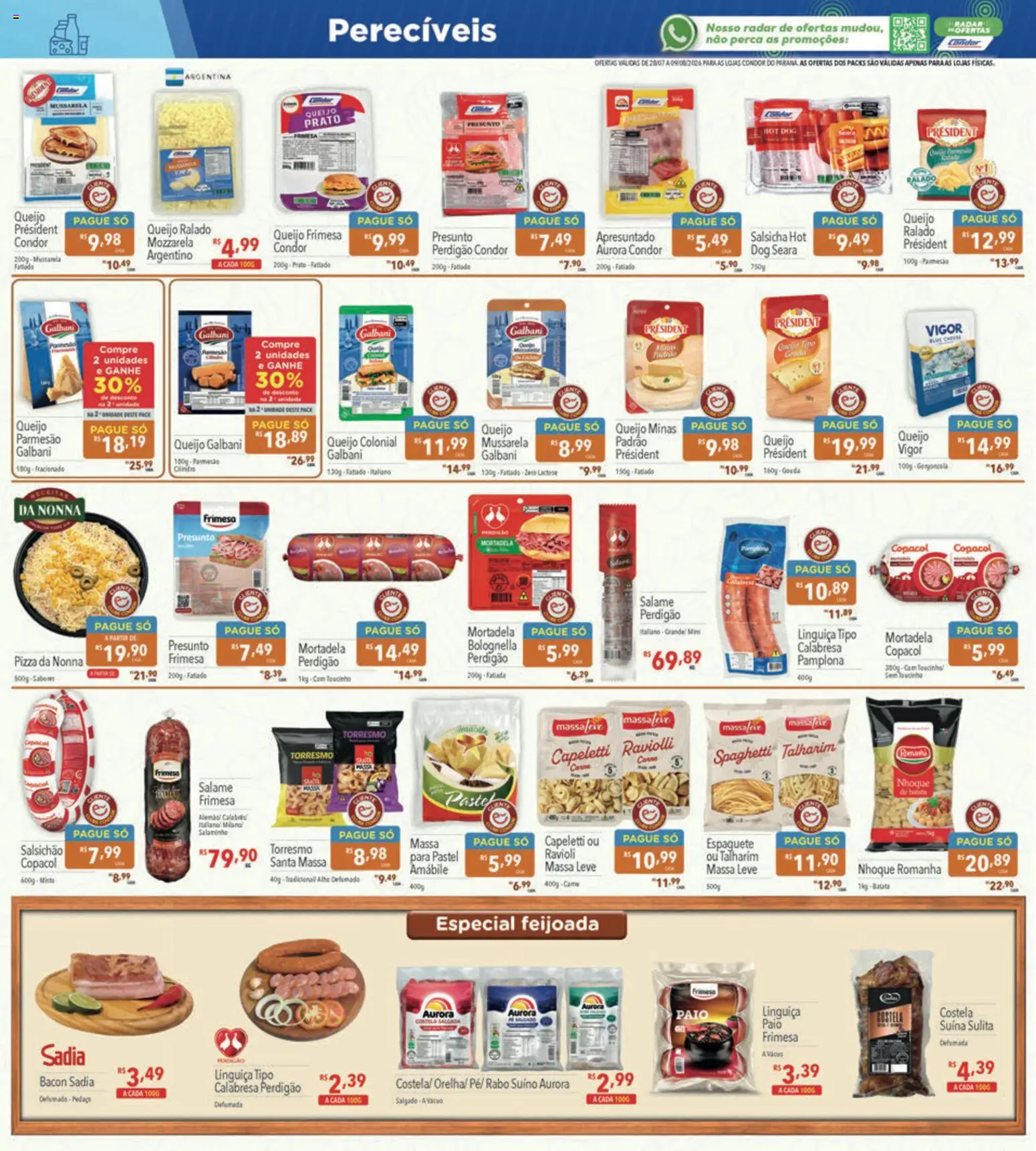 Supermercados Condor Folheto - válido de 28/07/2026 | Página: 12 | Produtos: Mortadela, Massa, Perca, Mussarela