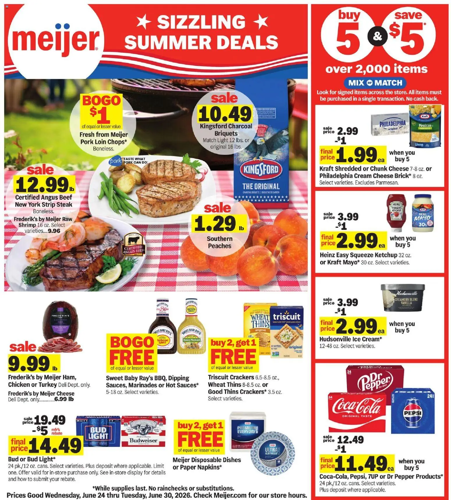 Meijer Weekly Ad - MI - valid from 06/24/2026 | Page: 1 | Products: Cheese, Pork, Ketchup, Pepper