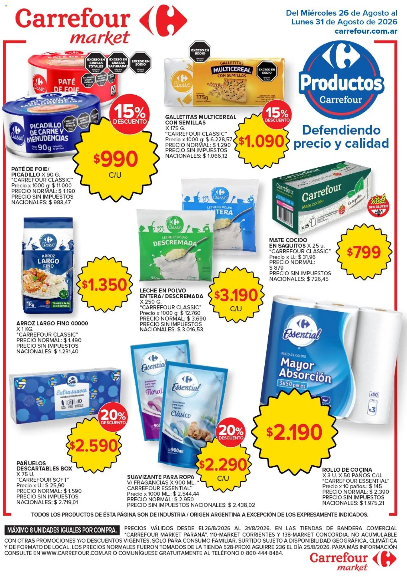 Carrefour Market - Market Paraná Concordia │ válido desde el 26/08/2026 | Página: 4 | Productos: Mate, Suavizante para ropa, Galletitas, Suavizante