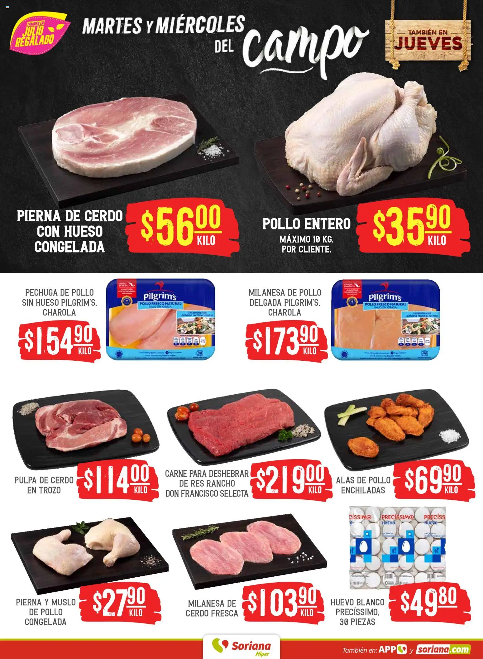 Nuevas ofertas de Soriana válidas en toda la República Mexicana desde el 16.06.2026. ¡Encuentra las mejores ofertas en Soriana Martes y Miércoles del Campo Híper: Chih, Delicias, Dur y Coah (excepto Saltillo)! | Página: 4 | Productos: Pollo, Huevo, Cerdo, Res