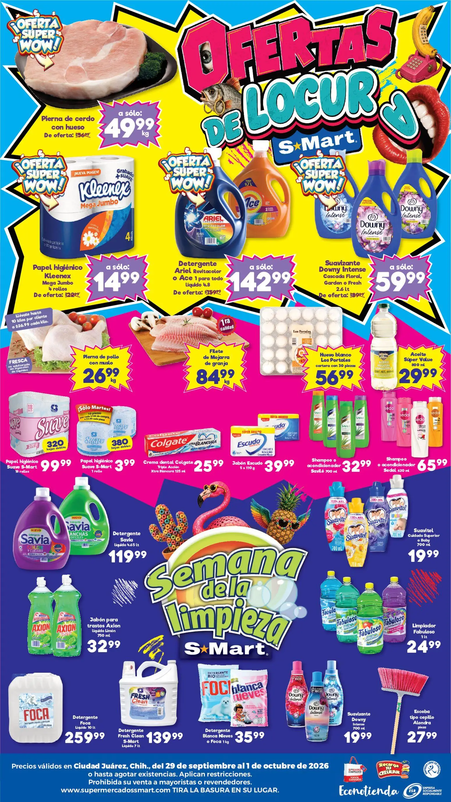 Nuevas ofertas de S-Mart válidas en toda la República Mexicana desde el 29/09/2026. ¡Encuentra las mejores ofertas en S-Mart folleto Juárez! | Página: 2 | Productos: Cerdo, Limpiador, Papel higiénico, Acondicionador