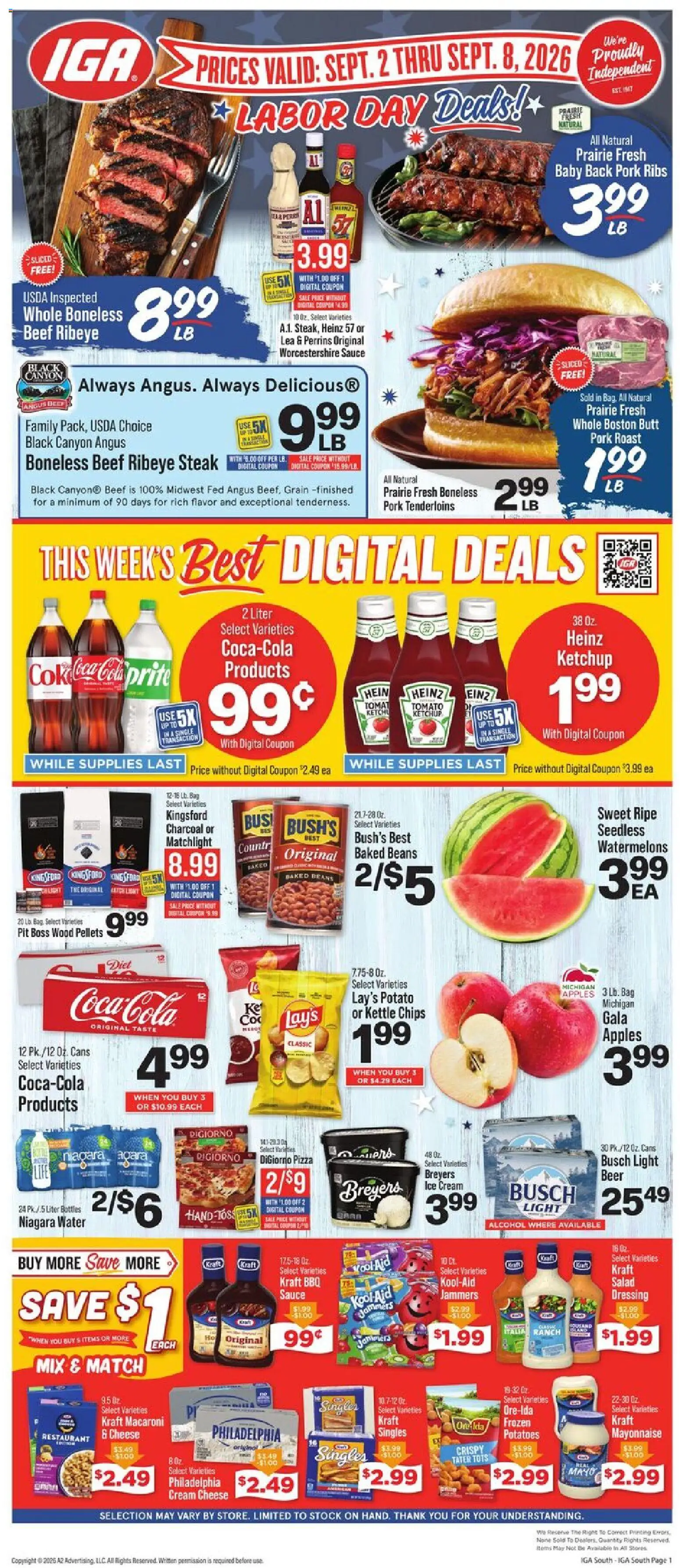 IGA Weekly Ad - valid from 09/02/2026 | Page: 1 | Products: Chips, Salad, Water, Kettle