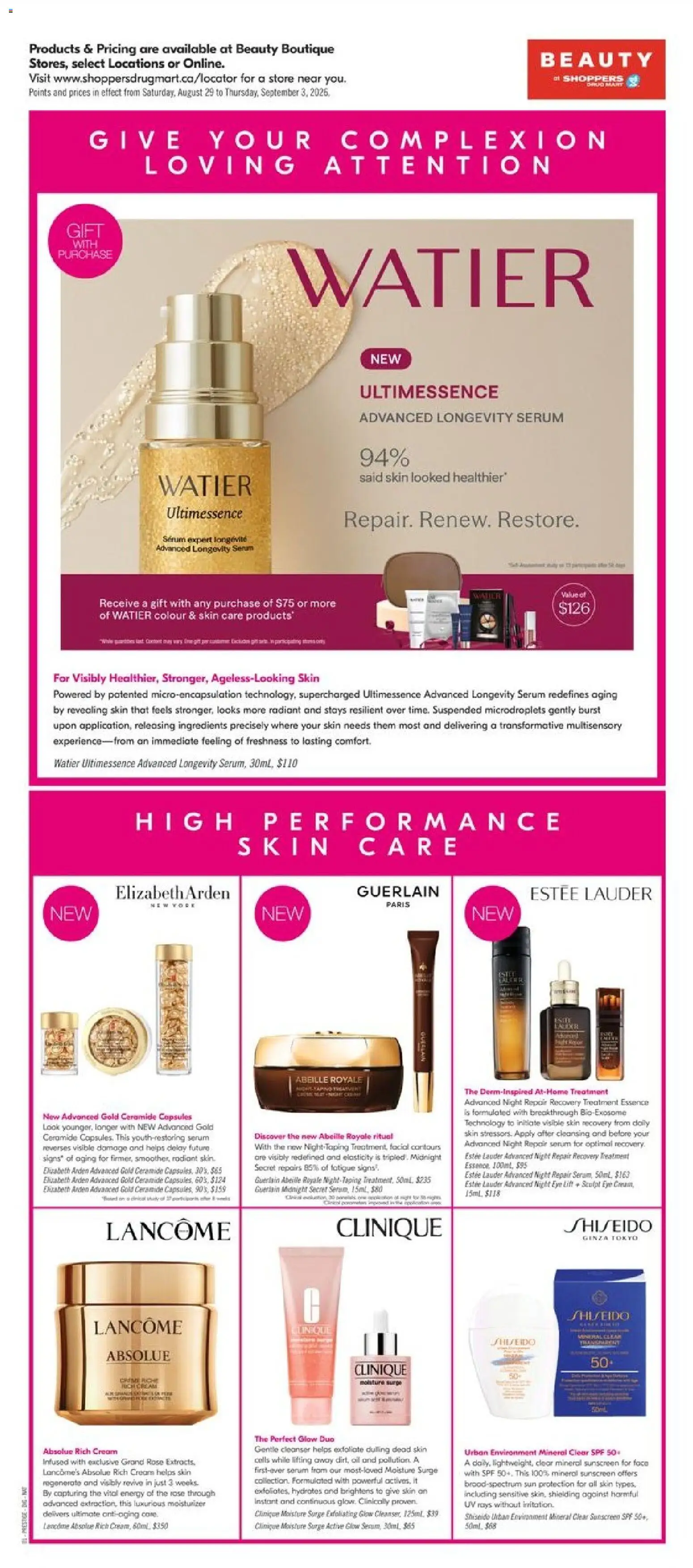 Shoppers flyer valid from Aug 29, 2026 | Page: 8 | Products: Cream, Capsules, Oil, Ingredients