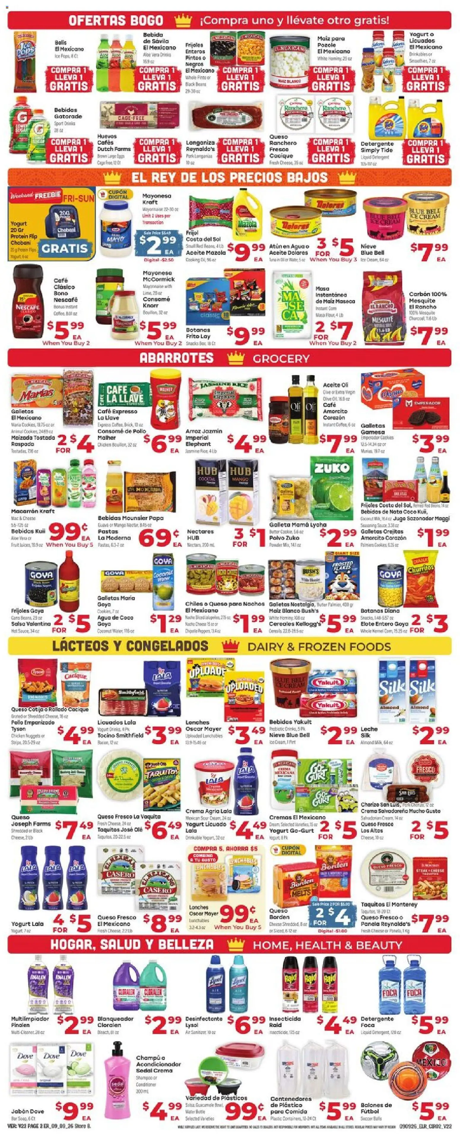 El Rancho Weekly Ad - valid from 09/09/2026 | Page: 2 | Products: Cheese, Yogurt, Detergent, Aloe Vera
