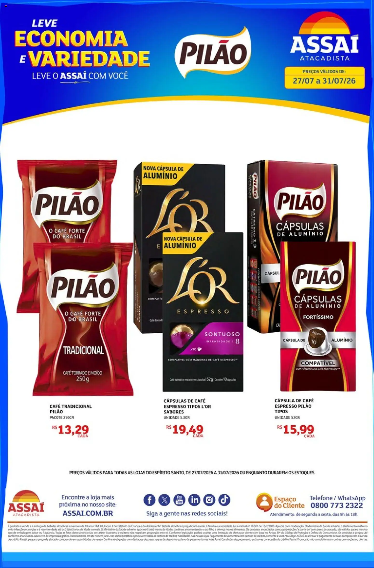 Assaí Atacadista Folheto - válido de 27/07/2026 | Página: 1 | Produtos: Cápsula de café, Café, Telefone