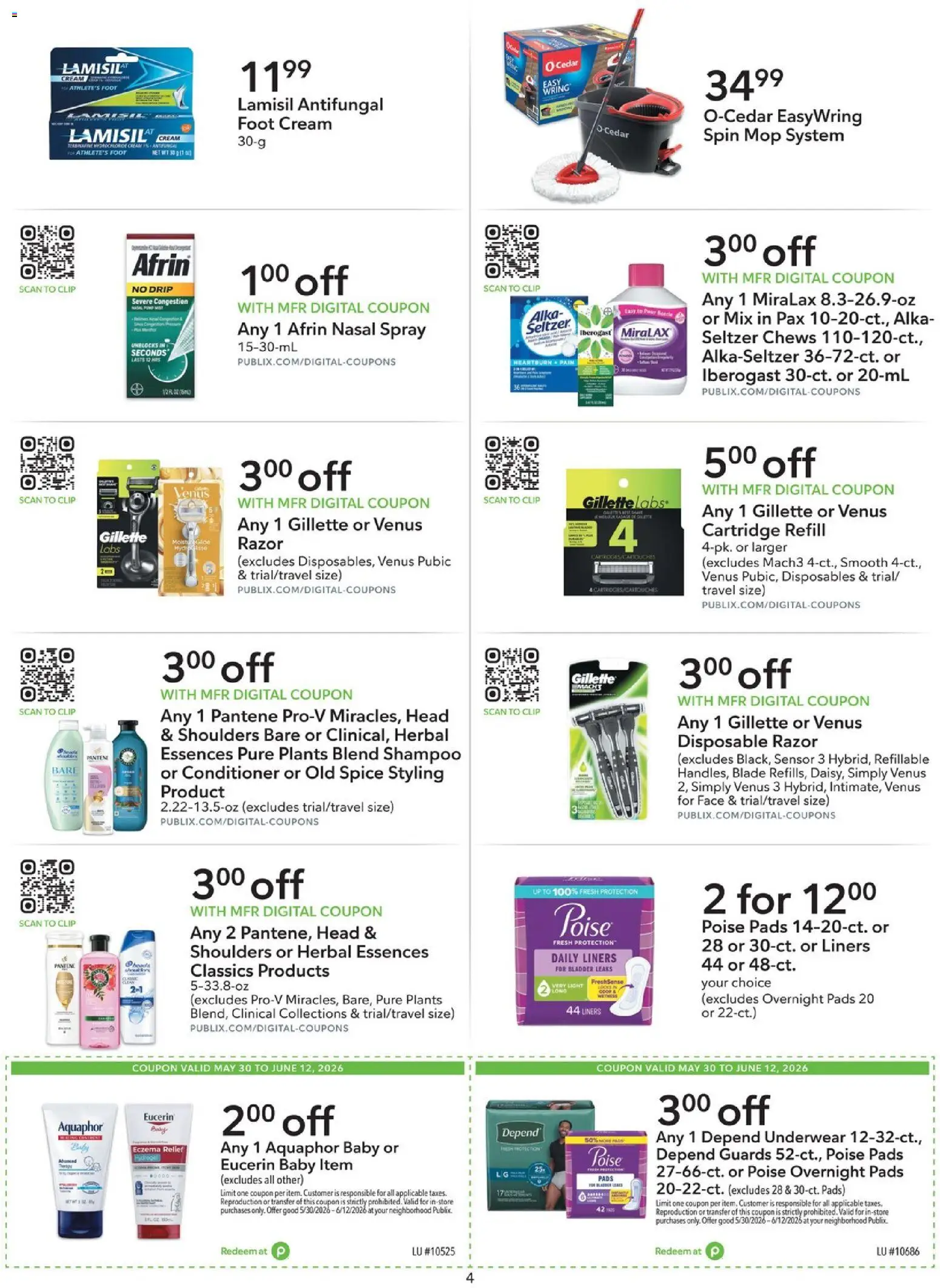 Publix Extra Savings - valid from 30.05.2026 | Page: 4 | Products: Conditioner, Pads, Cream, Underwear