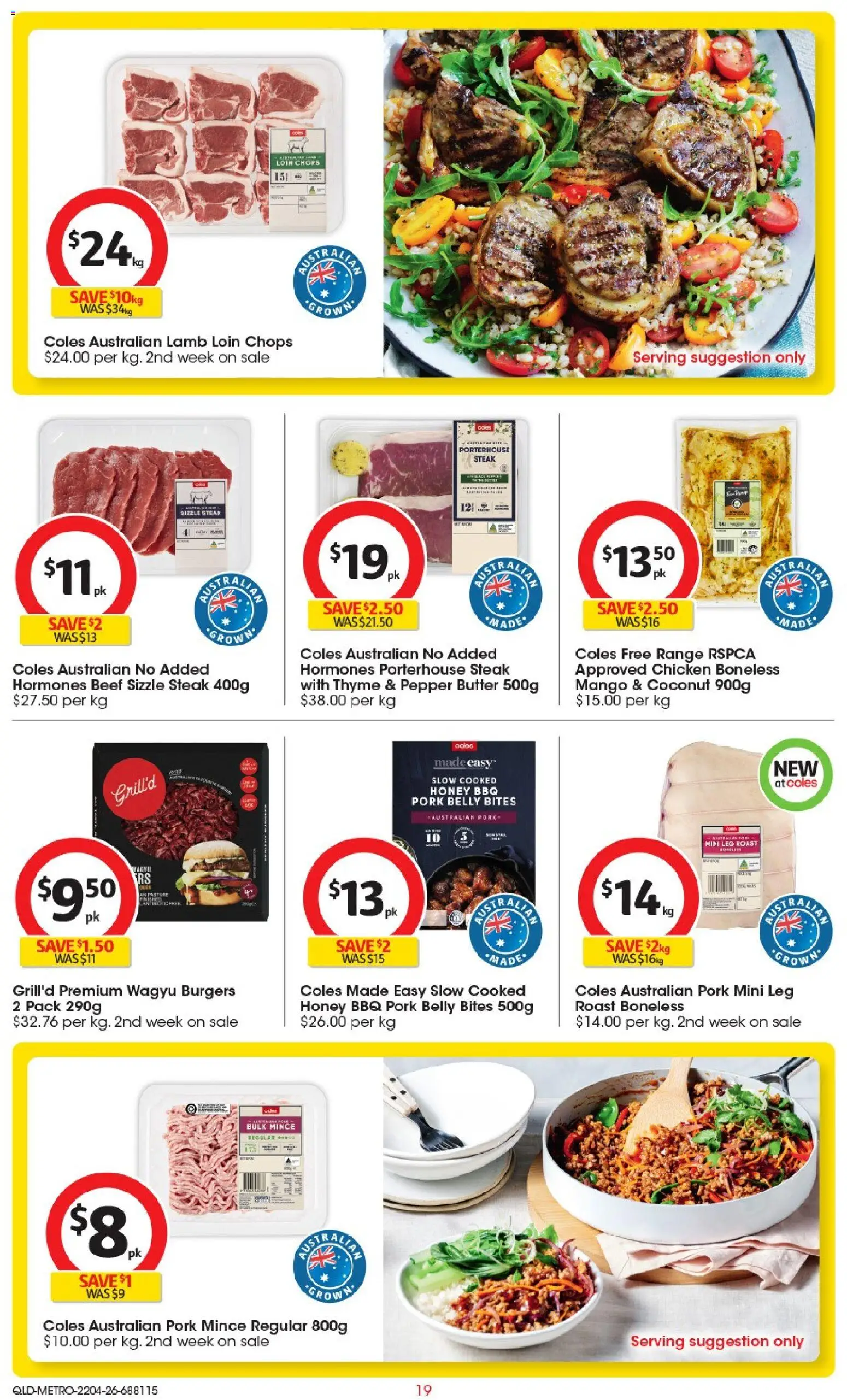 Coles catalogue - valid from 22.04.2026 | Page: 19 | Products: Chicken, Pork, Beef, Mango