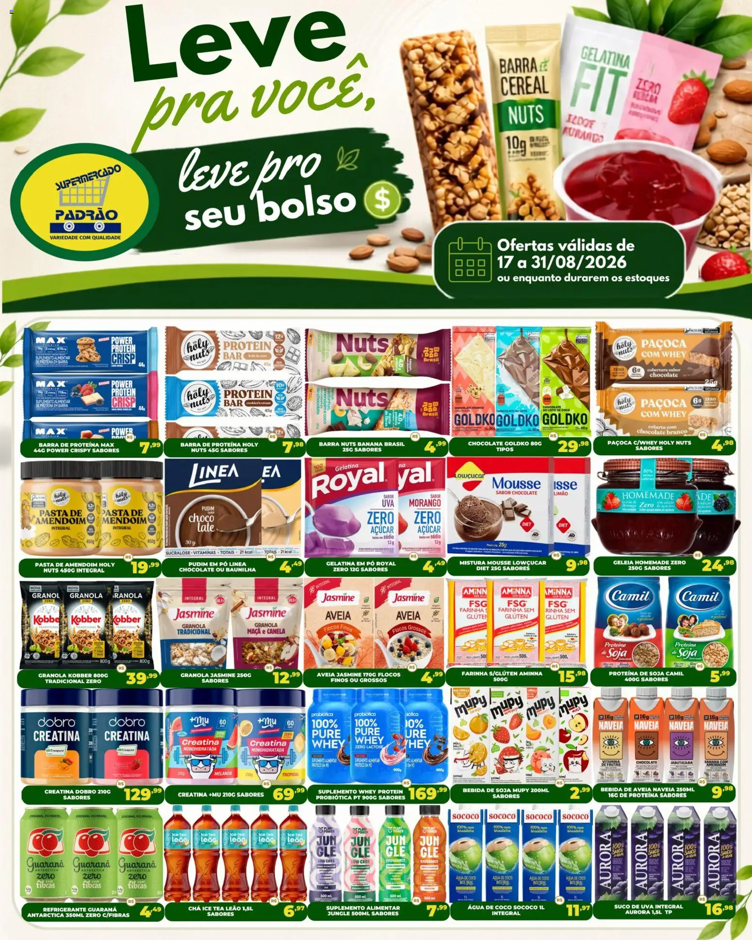 Supermercado Padrão Folheto - válido de 17/08/2026 | Página: 1 | Produtos: Pudim, Baunilha, Proteína, Leite de coco
