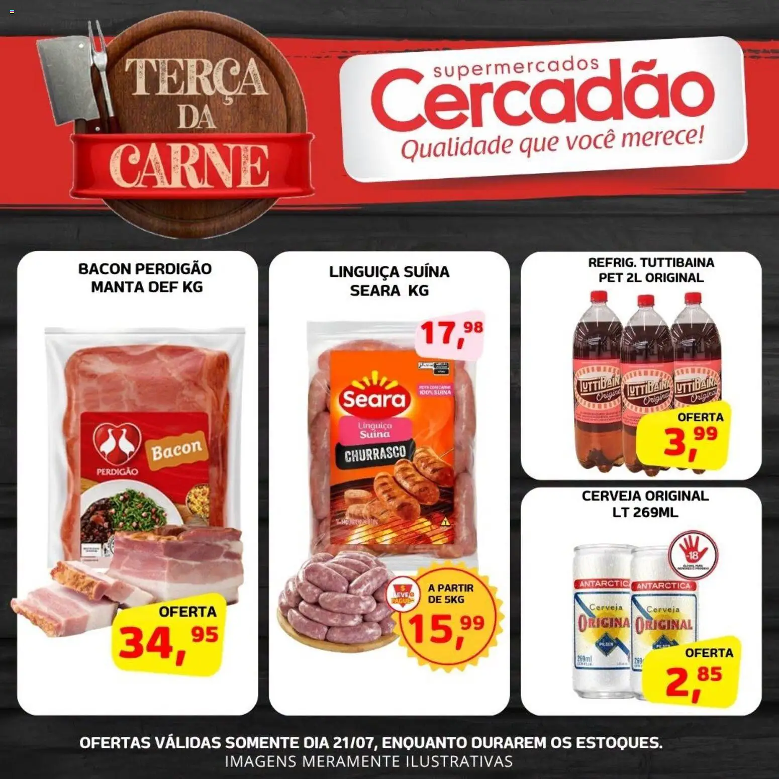Cercadão Folheto - válido de 21/07/2026 | Página: 3 | Produtos: Linguiça, Cerveja, Carne