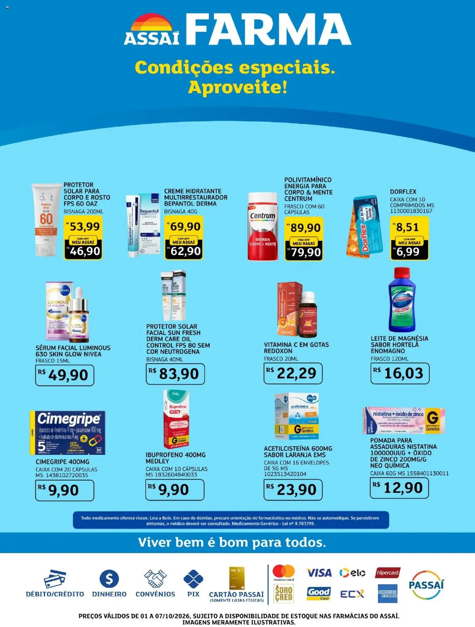 Assaí Atacadista Folheto - válido de 01/10/2026 | Página: 1 | Produtos: Protetor solar, Sérum, Pomada, Creme