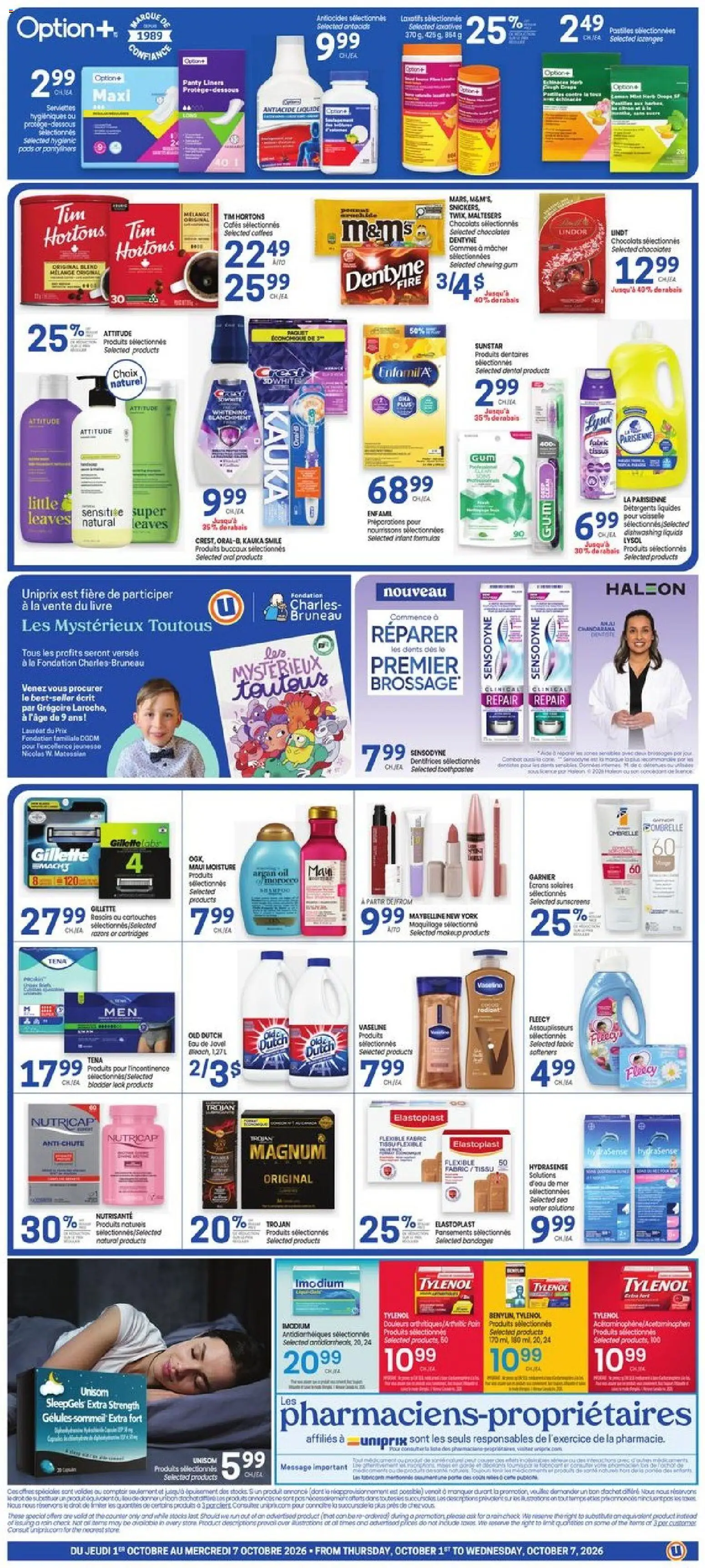 Uniprix flyer valid from Oct 1, 2026 | Page: 2 | Products: Water, Magnum, Panty liners, Oil