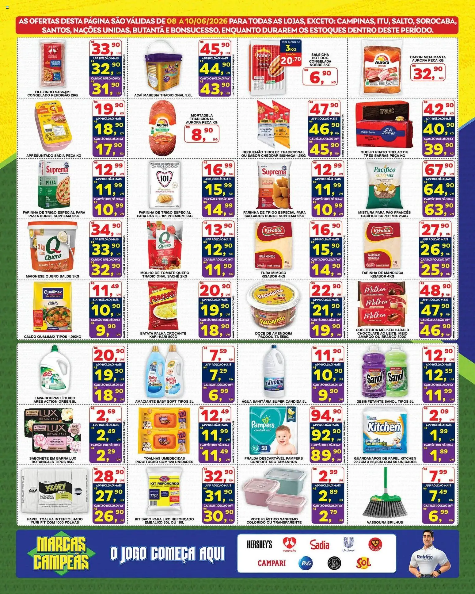 Roldão Folheto - válido de 08.06.2026 | Página: 4 | Produtos: Pizza, Amaciante, Água sanitária, Açaí