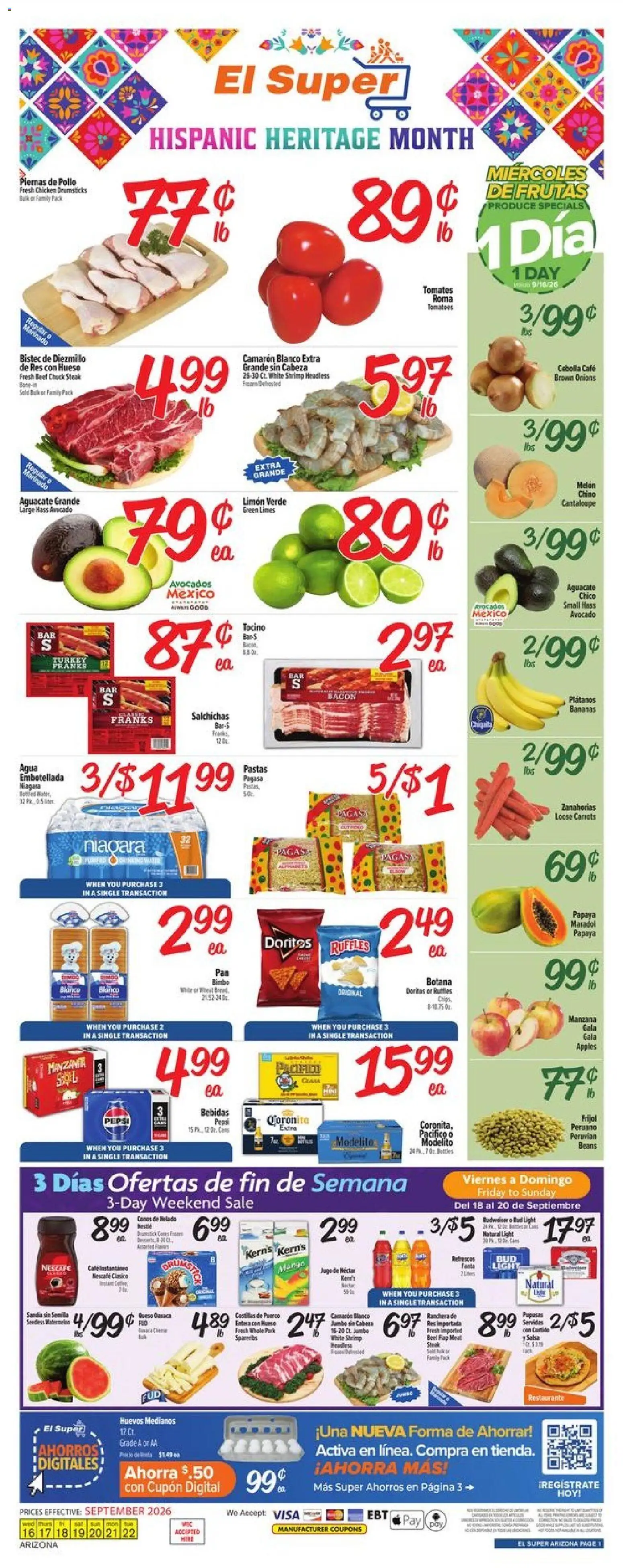 El Super Weekly Ad - valid from 09/16/2026 | Page: 1 | Products: Brush, Apples, Fanta, Carrots