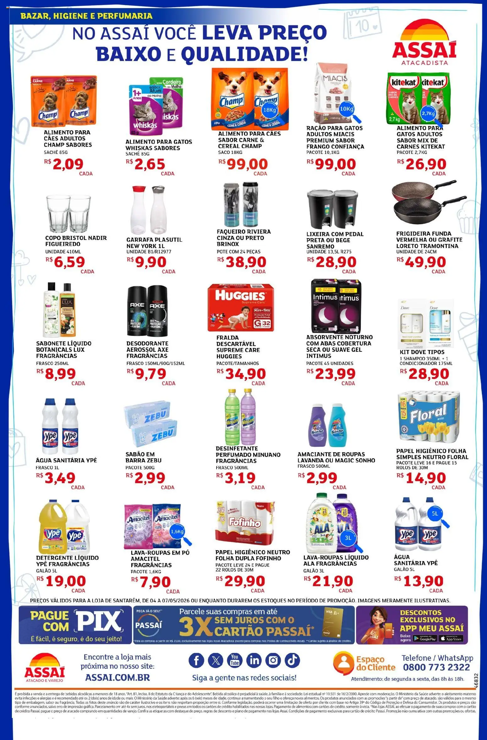 Assaí Atacadista Folheto - válido de 04.05.2026 | Página: 4 | Produtos: Base, Carne, Telefone, Desinfetante