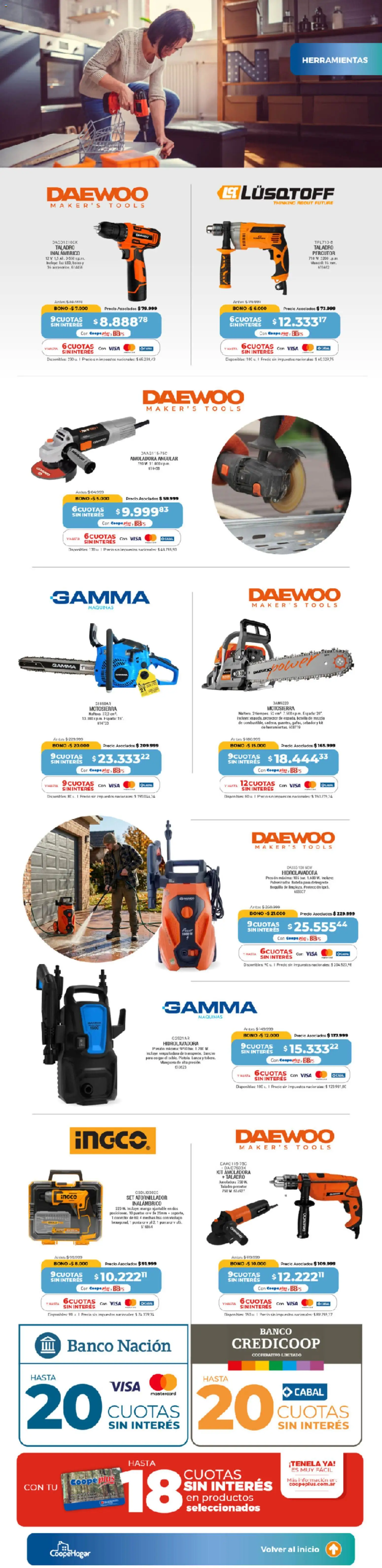 Cooperativa Obrera catálogo CoopeHogar │ válido desde el 10/07/2026 | Página: 14 | Productos: Motosierra, Amoladora, Pulverizador, Hidrolavadora