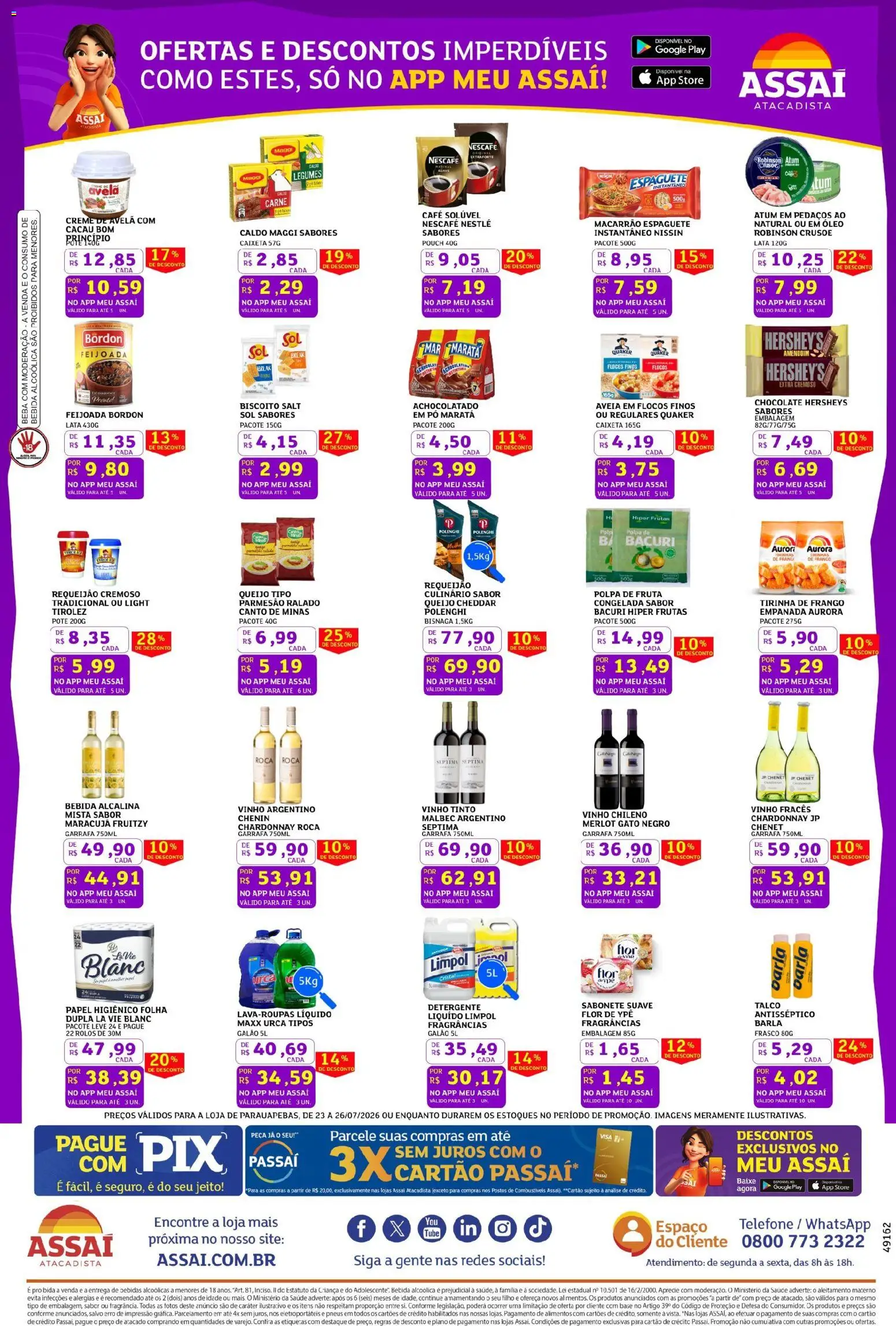 Assaí Atacadista Folheto - válido de 23/07/2026 | Página: 3 | Produtos: Achocolatado, Chocolate, Atum, Avelã