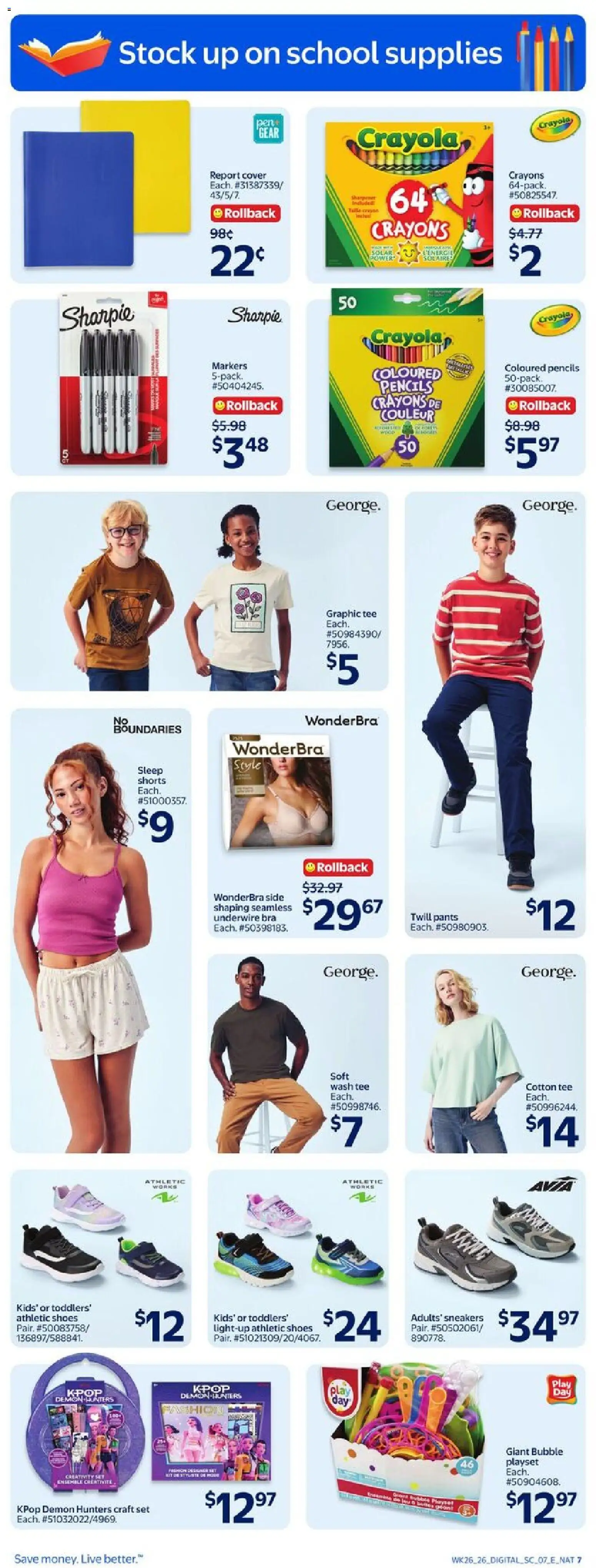 Walmart flyer valid from Jul 23, 2026 | Page: 9 | Products: Shoes, T-shirt, Pants, Shorts