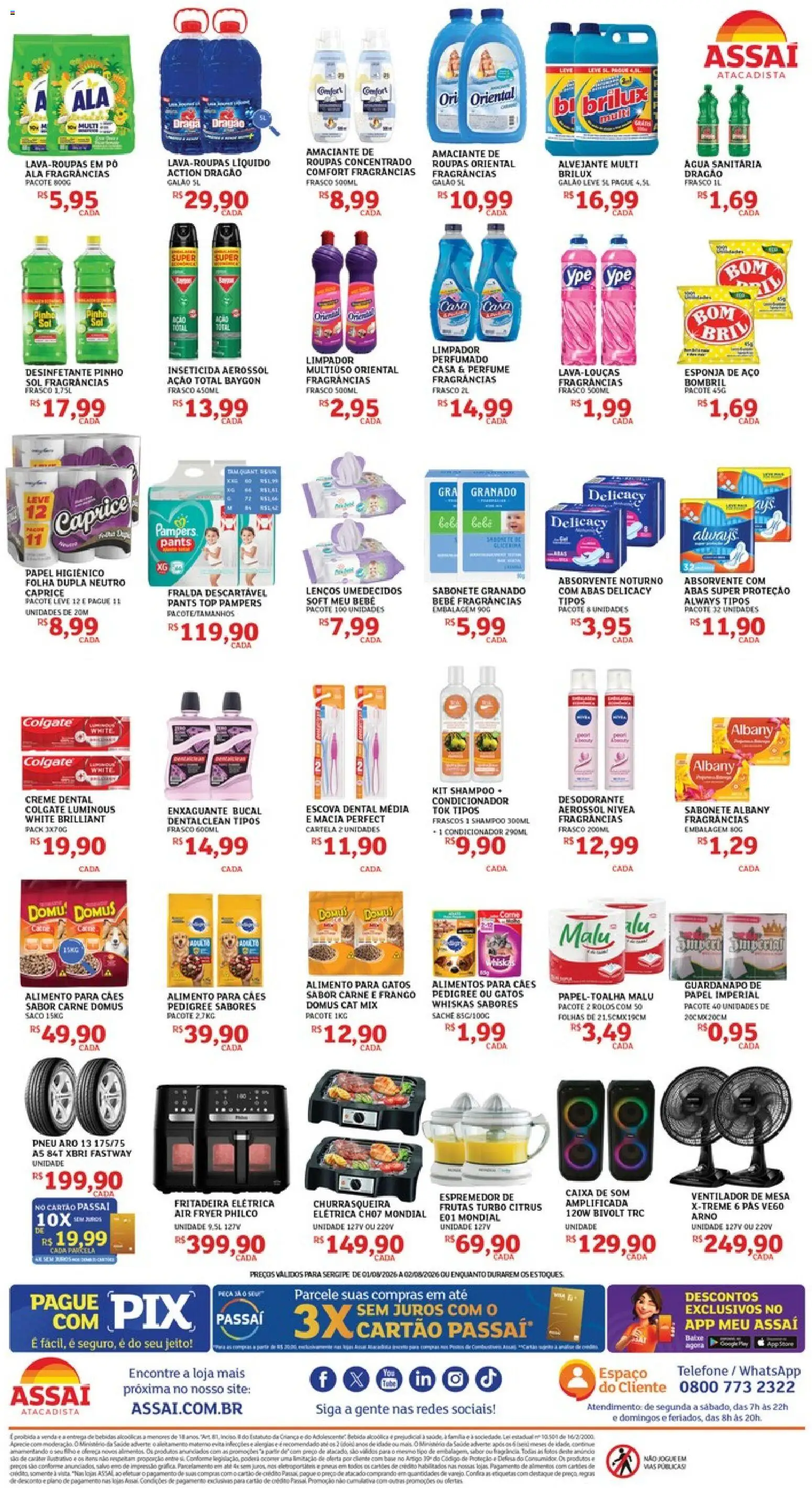 Assaí Atacadista Folheto - válido de 01/08/2026 | Página: 4 | Produtos: Pampers, Carne, Roupas, Inseticida
