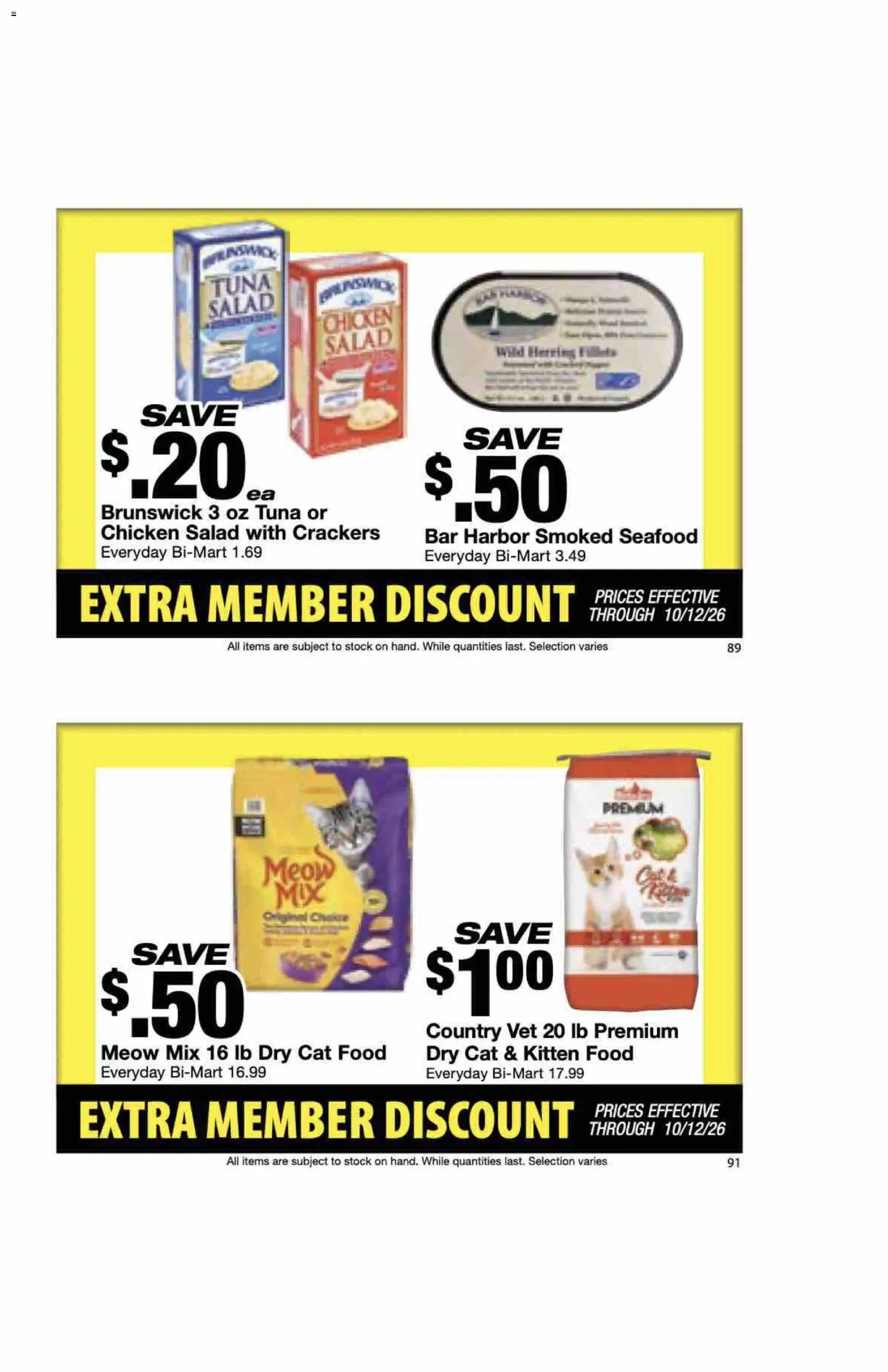 Bi-Mart Extra Member Discount Book - valid from 09/28/2026 | Page: 47 | Products: Cat Food, Chicken, Salad, Tuna salad