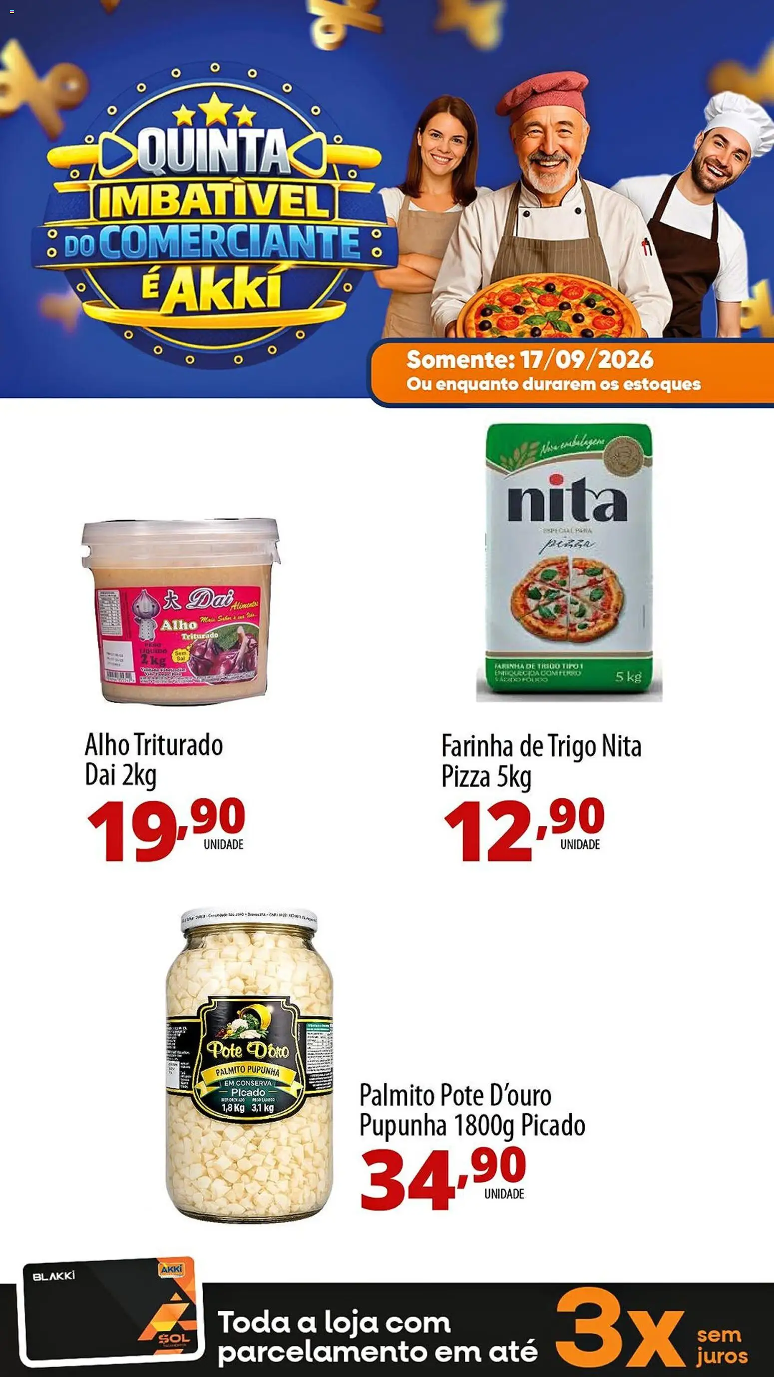 Akki Atacadista Folheto - válido de 17/09/2026 | Página: 5 | Produtos: Pupunha, Alho, Farinha de trigo, Pizza