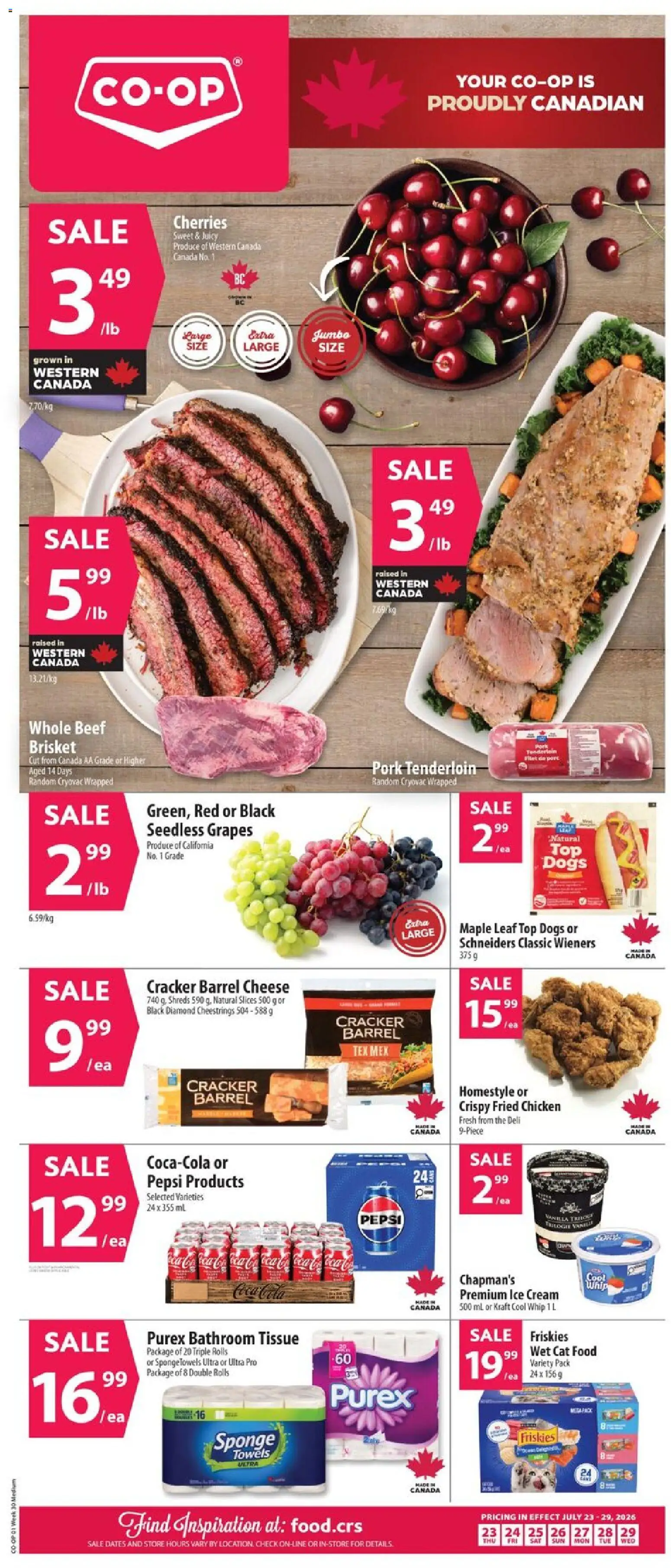 Co-op Food flyer valid from Jul 23, 2026 | Page: 1 | Products: Beef, Ice cream, Sponge, Chicken