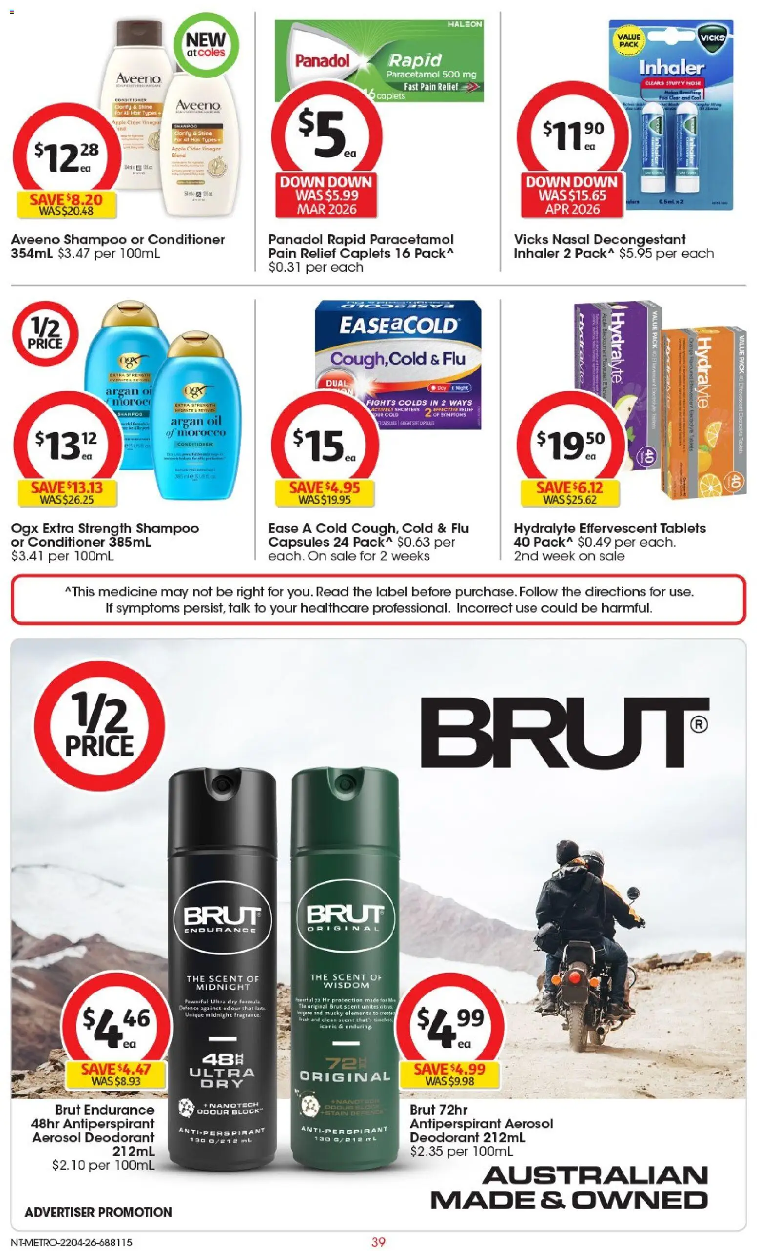 Coles catalogue - valid from 22.04.2026 | Page: 39 | Products: Shampoo, Oil, Deodorant, Vinegar
