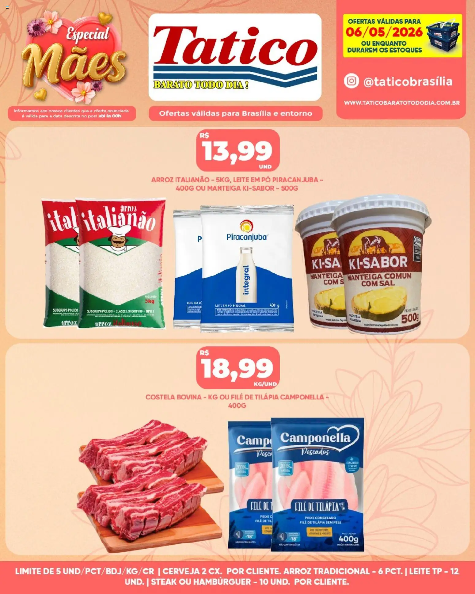 Tatico Folheto - válido de 07.05.2026 | Página: 42 | Produtos: Pó, Arroz, Filé de tilápia, Leite em pó