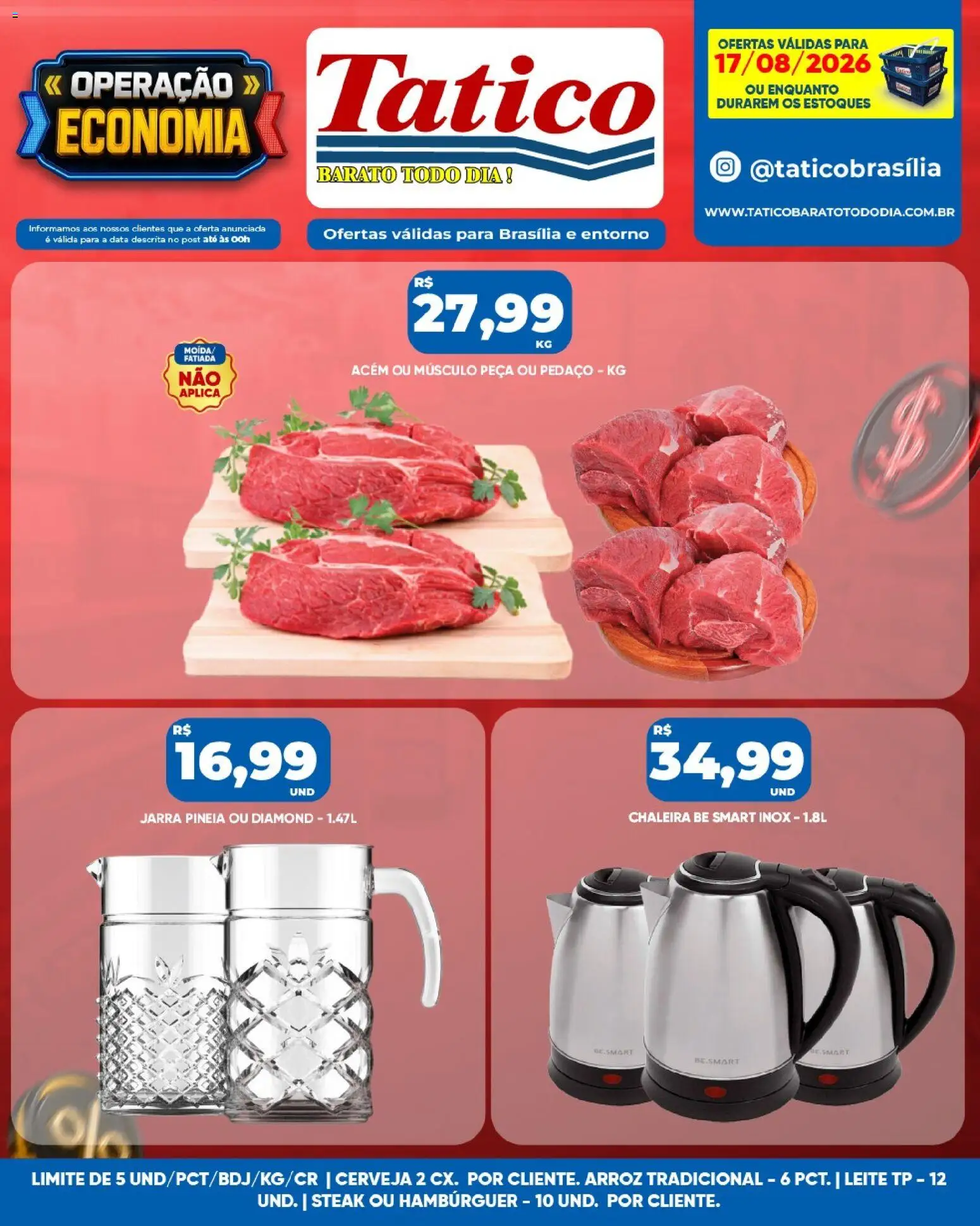 Tatico Folheto - válido de 17/08/2026 | Página: 12 | Produtos: Chaleira, Steak, Arroz, Hambúrguer