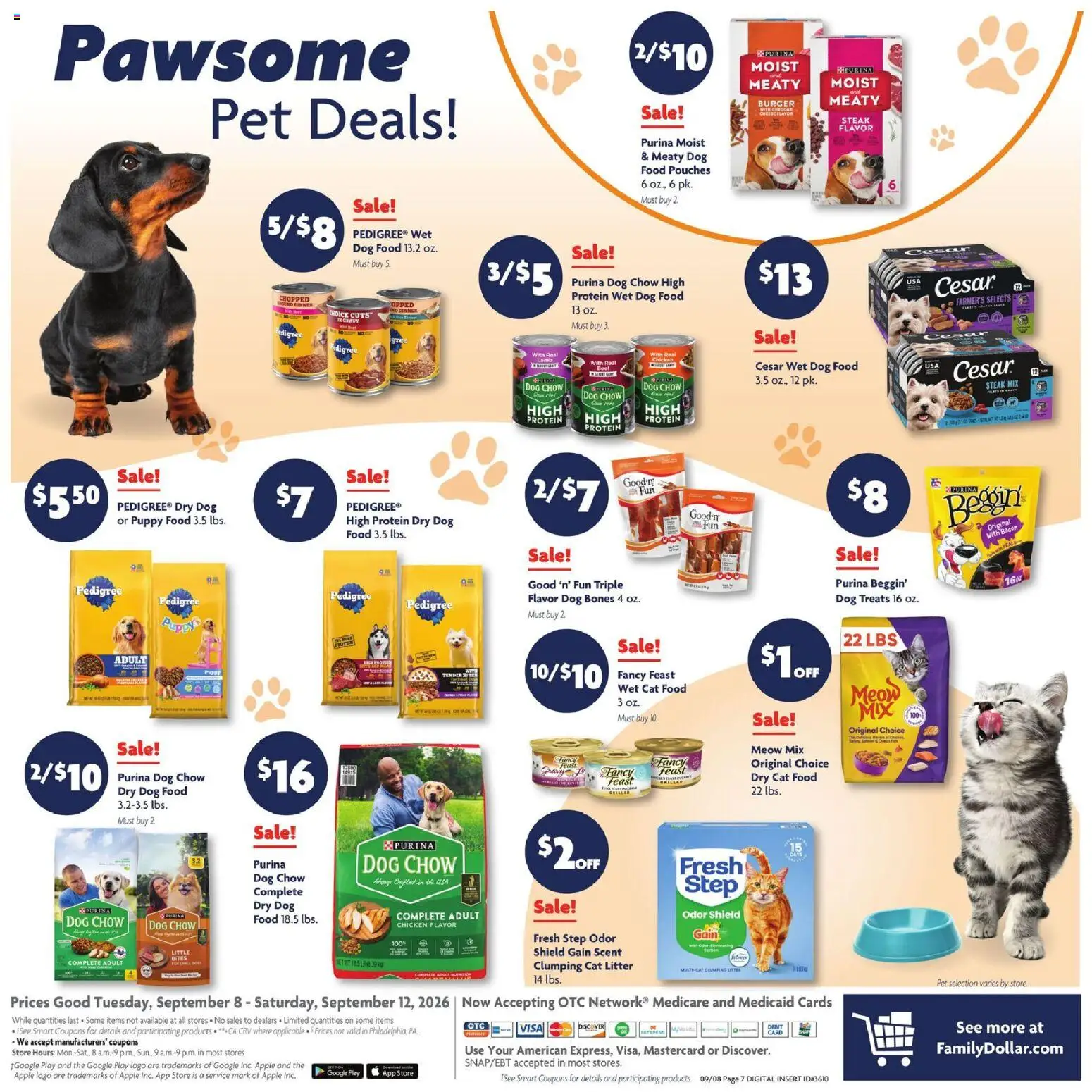 Family Dollar Weekly Ad - valid from 09/08/2026 | Page: 13 | Products: Dog Treats, Chicken, Protein, Food pouches