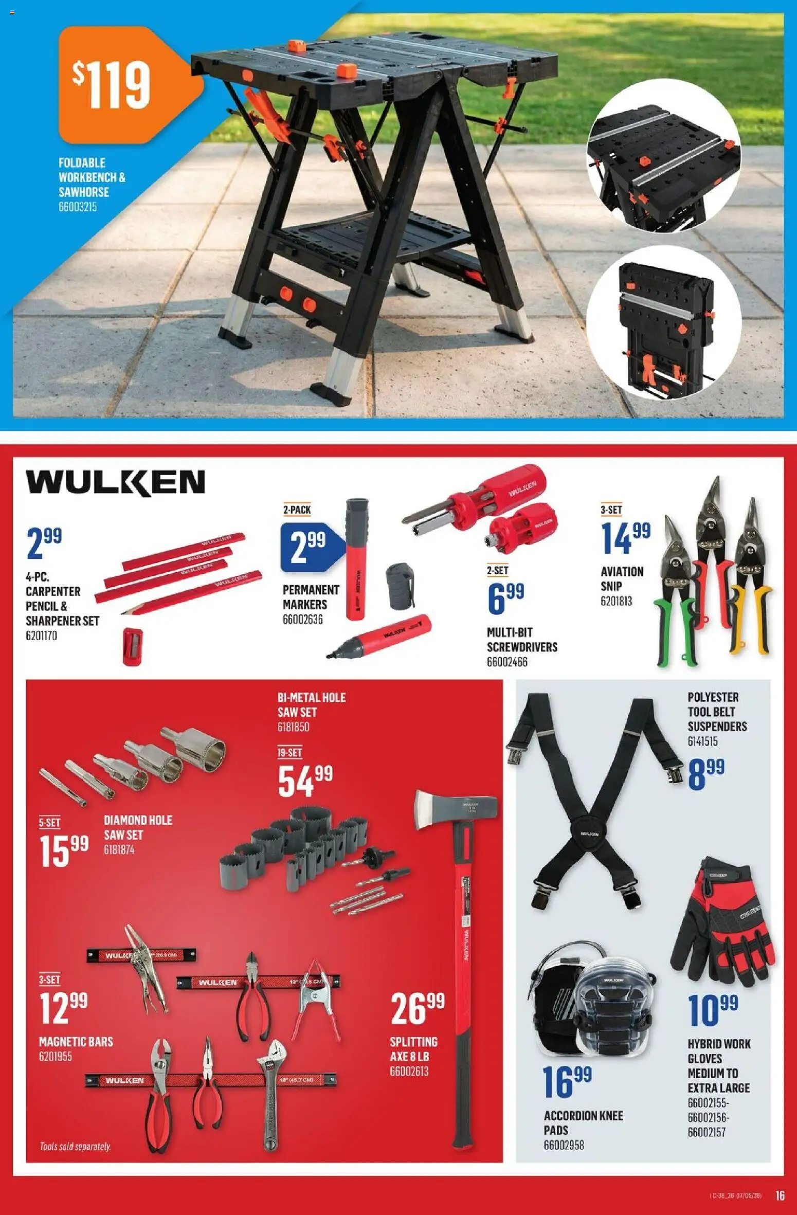 Canac flyer valid from Sep 17, 2026 | Page: 16 | Products: Gloves, Belt, Knee, Tools