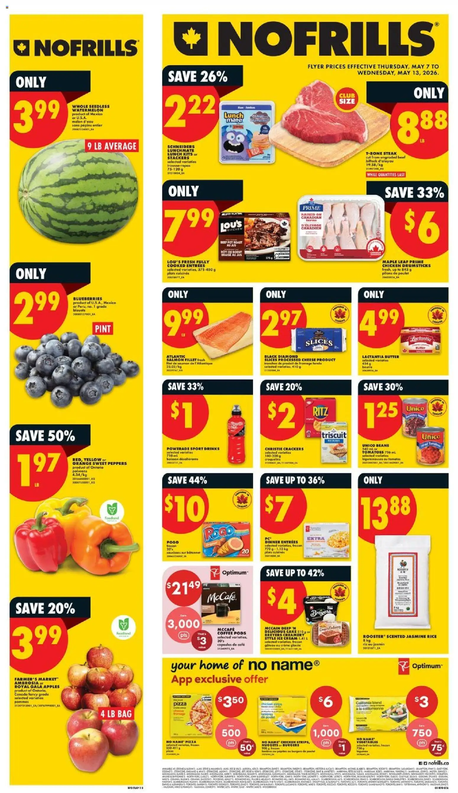 No Frills flyer valid from 07.05.2026 | Page: 1 | Products: Rice, Bag, Butter, Pizza