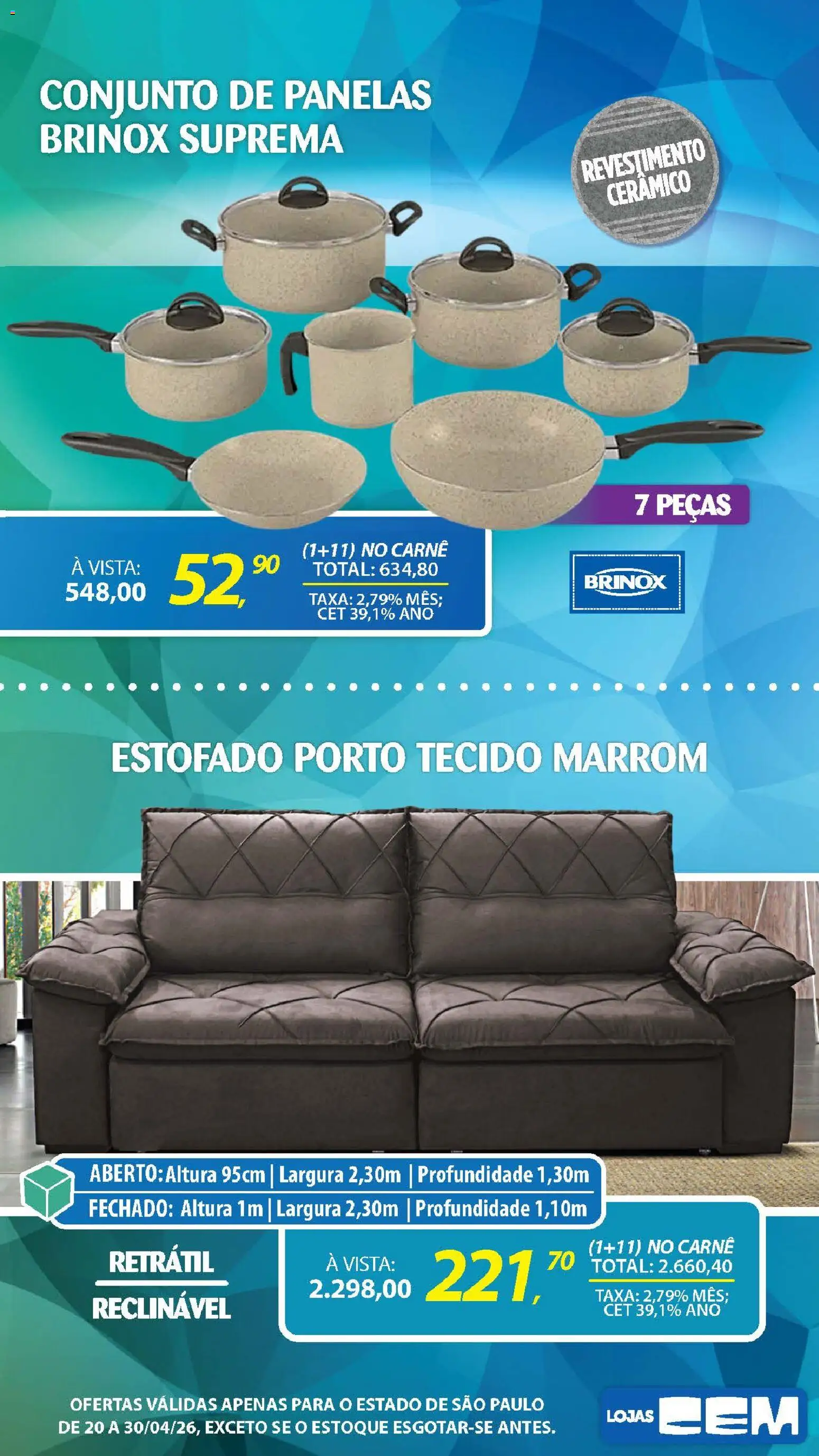 Lojas Cem Folheto - válido de 20.04.2026 | Página: 6 | Produtos: Conjunto de panelas, Tecido, Carne