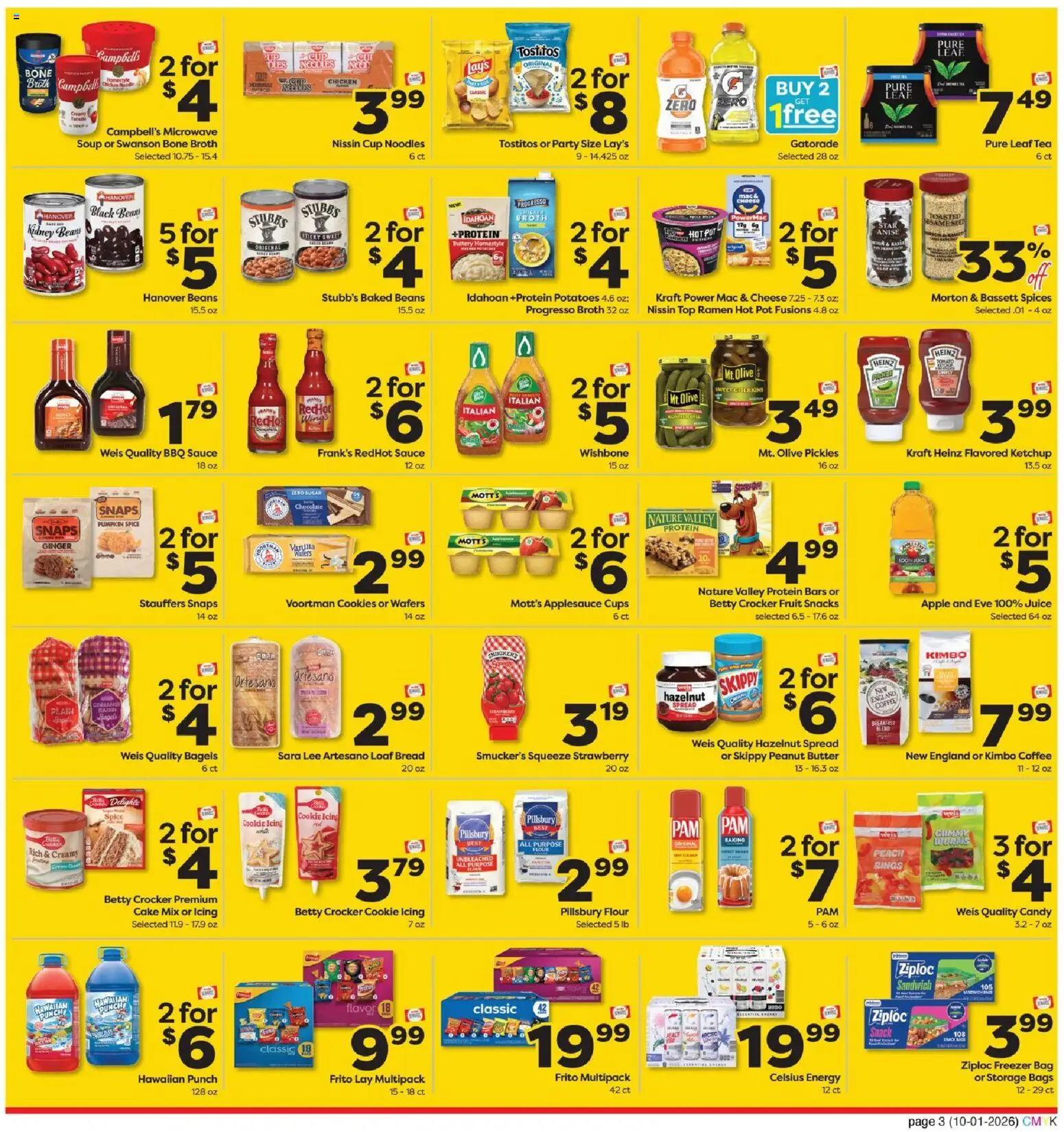 Weis Monthly Ad - valid from 10/01/2026 | Page: 3 | Products: Juice, Noodles, Sauce, Cake