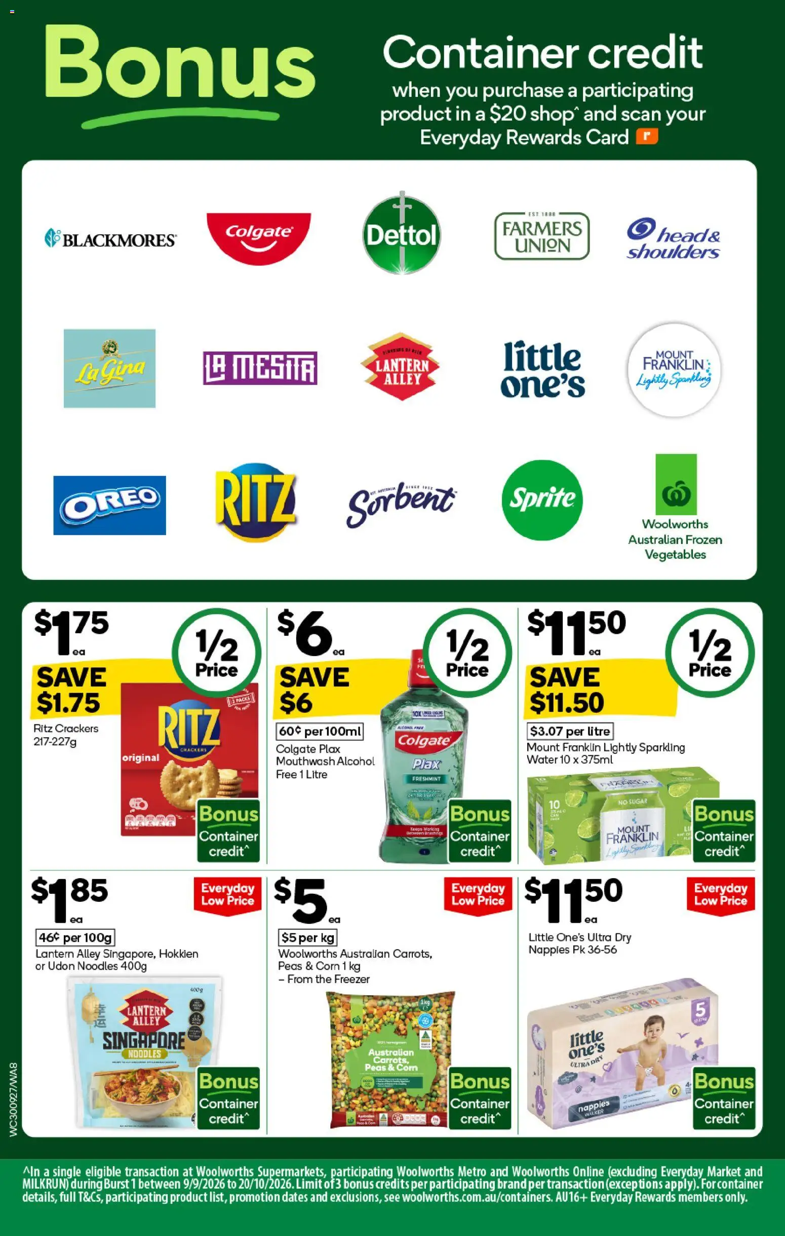 Woolworths catalogue - valid from 30/09/2026 | Page: 8 | Products: Crackers, Water, Vegetables, Freezer