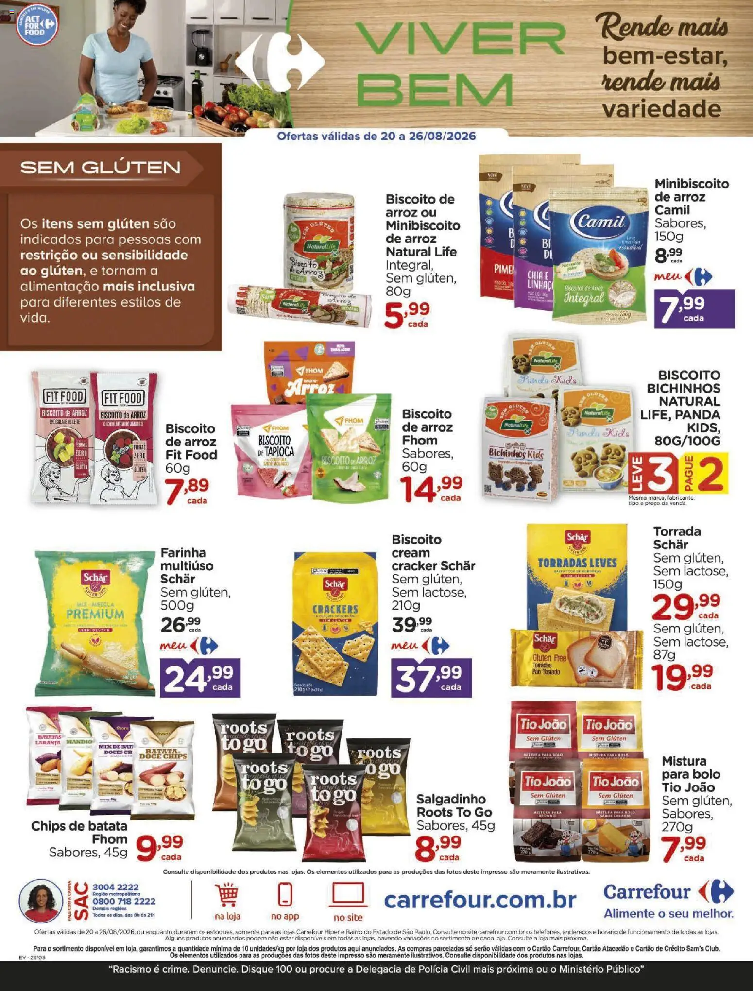Carrefour Folheto - válido de 20/08/2026 | Página: 8 | Produtos: Farinha, Biscoitos de arroz, Bolo, Doce