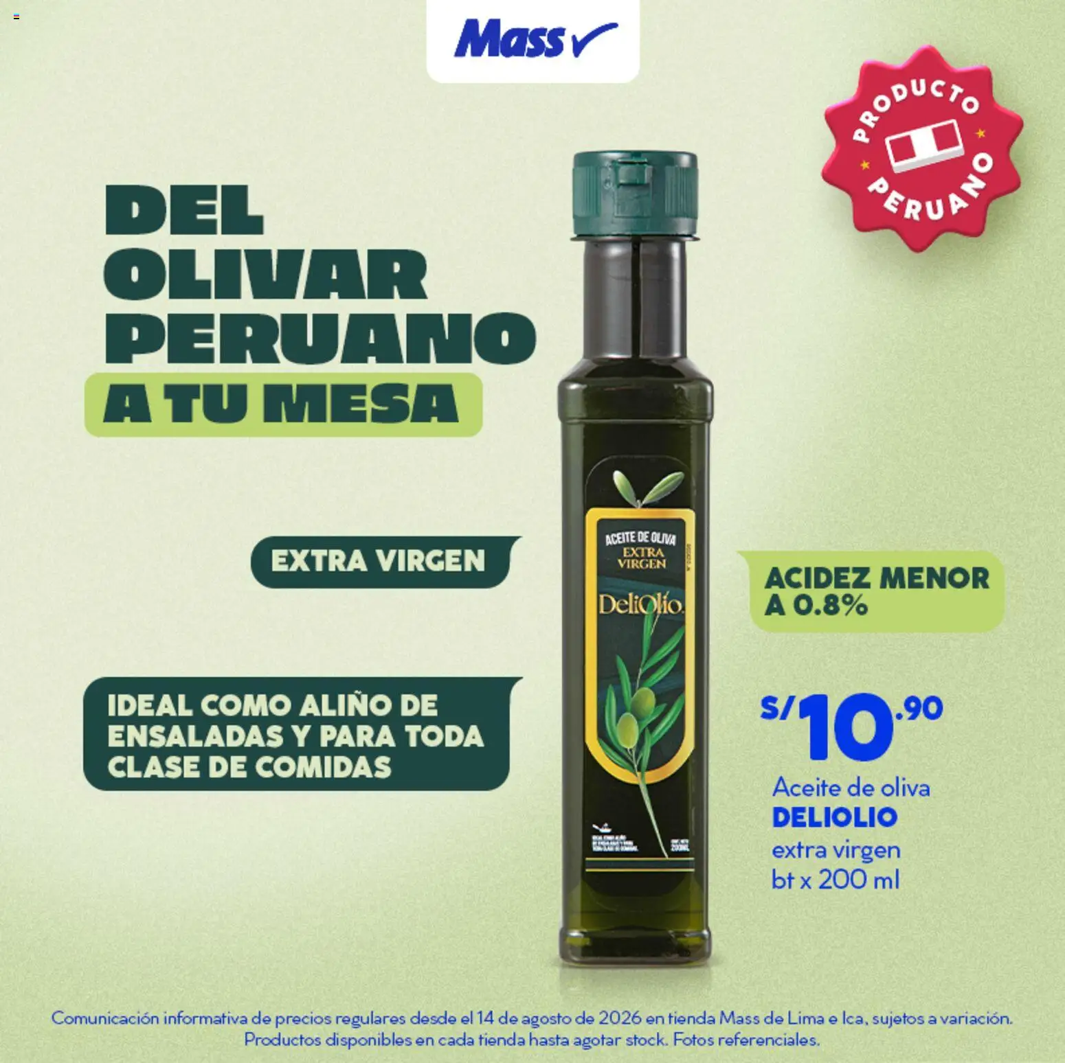 Catálogo Mass válido desde 14/08/2026 | Página: 3 | Productos: Mesa, Aceite, Lima, Aceite de oliva