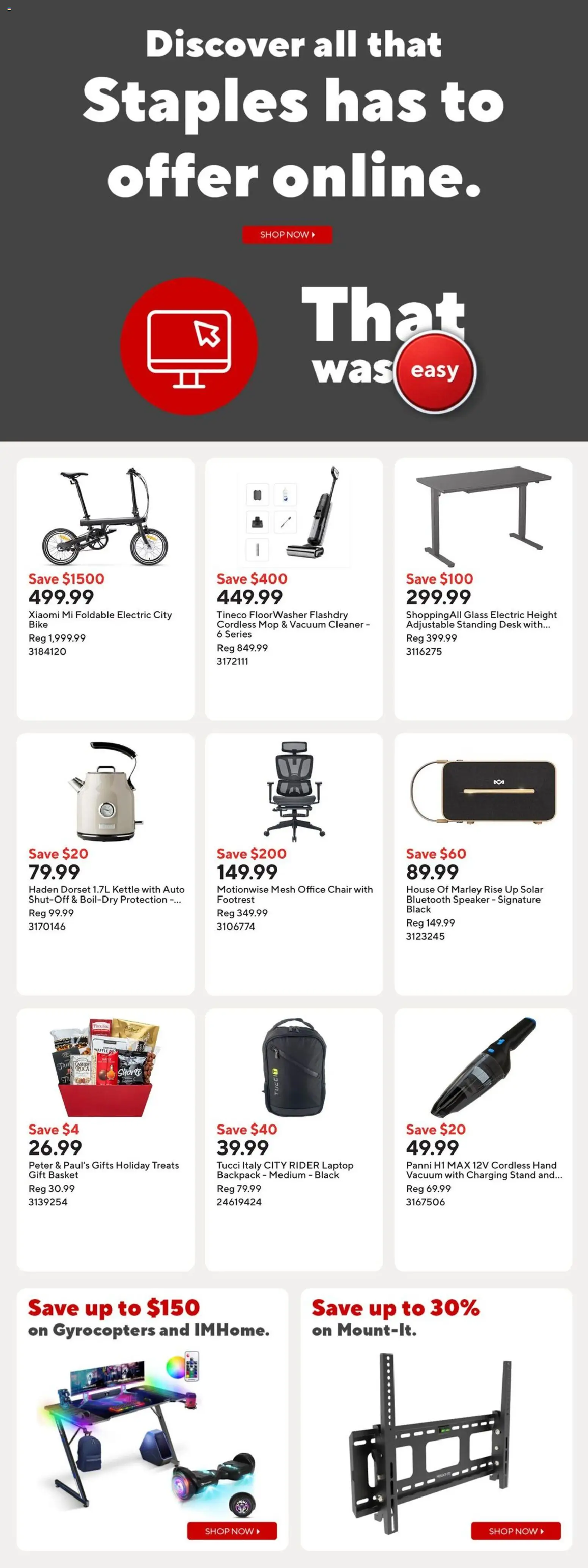 Staples flyer valid from Sep 4, 2026 | Page: 10 | Products: Backpack, Kettle, Vacuum cleaner, Chair