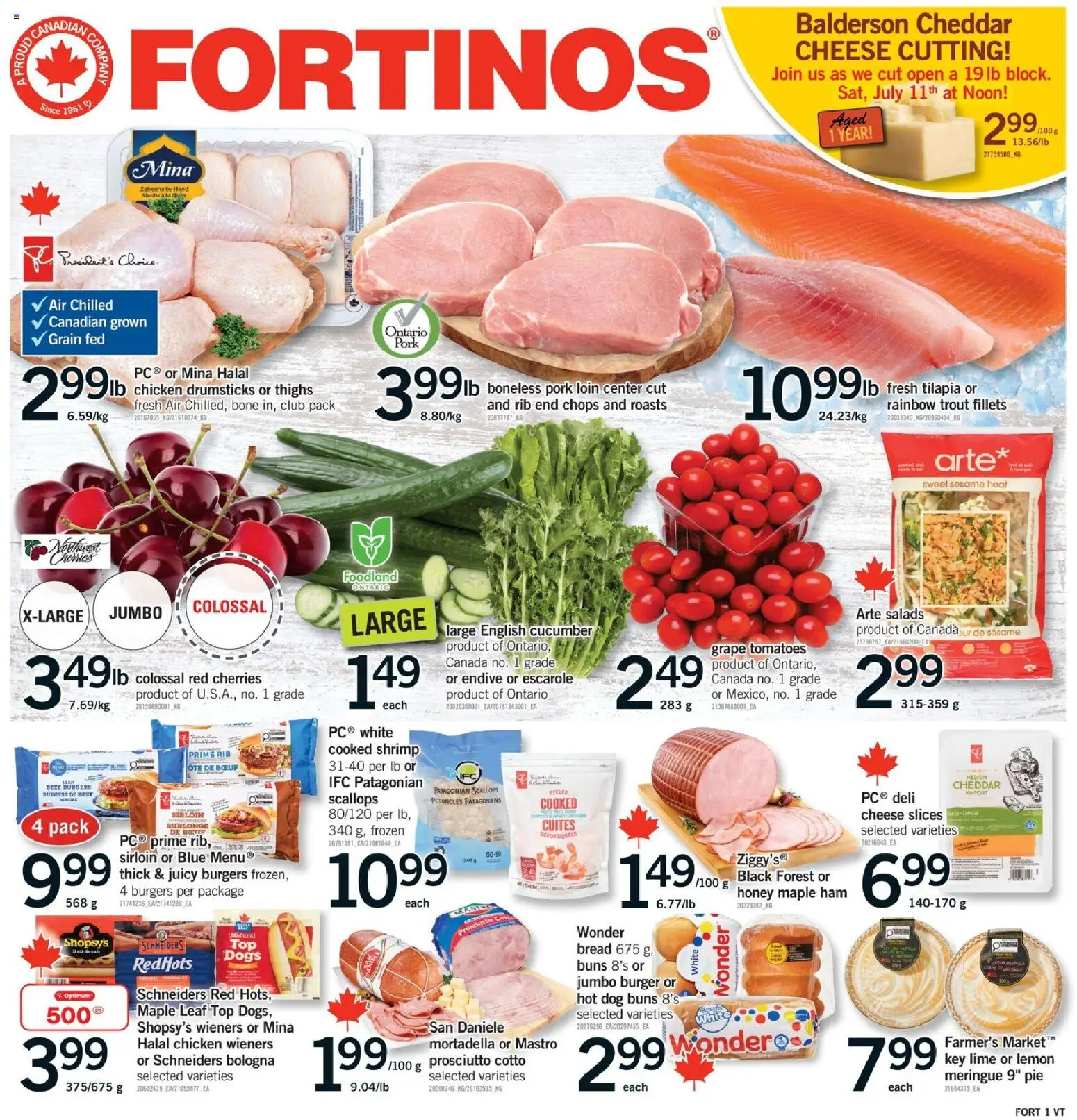 Fortinos flyer valid from Jul 9, 2026 | Page: 1 | Products: Cheese, Bread, Ham, Pork