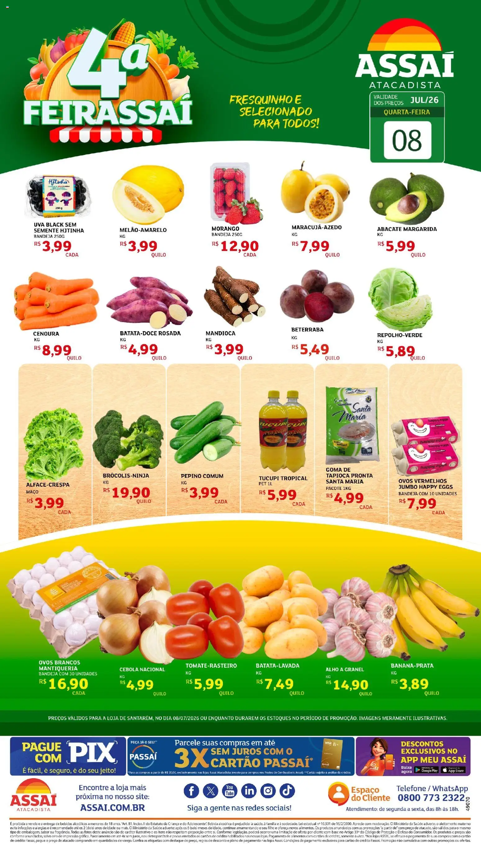 Assaí Atacadista Folheto - válido de 08/07/2026 | Página: 1 | Produtos: Beterraba, Tapioca, Pneus, Bebida