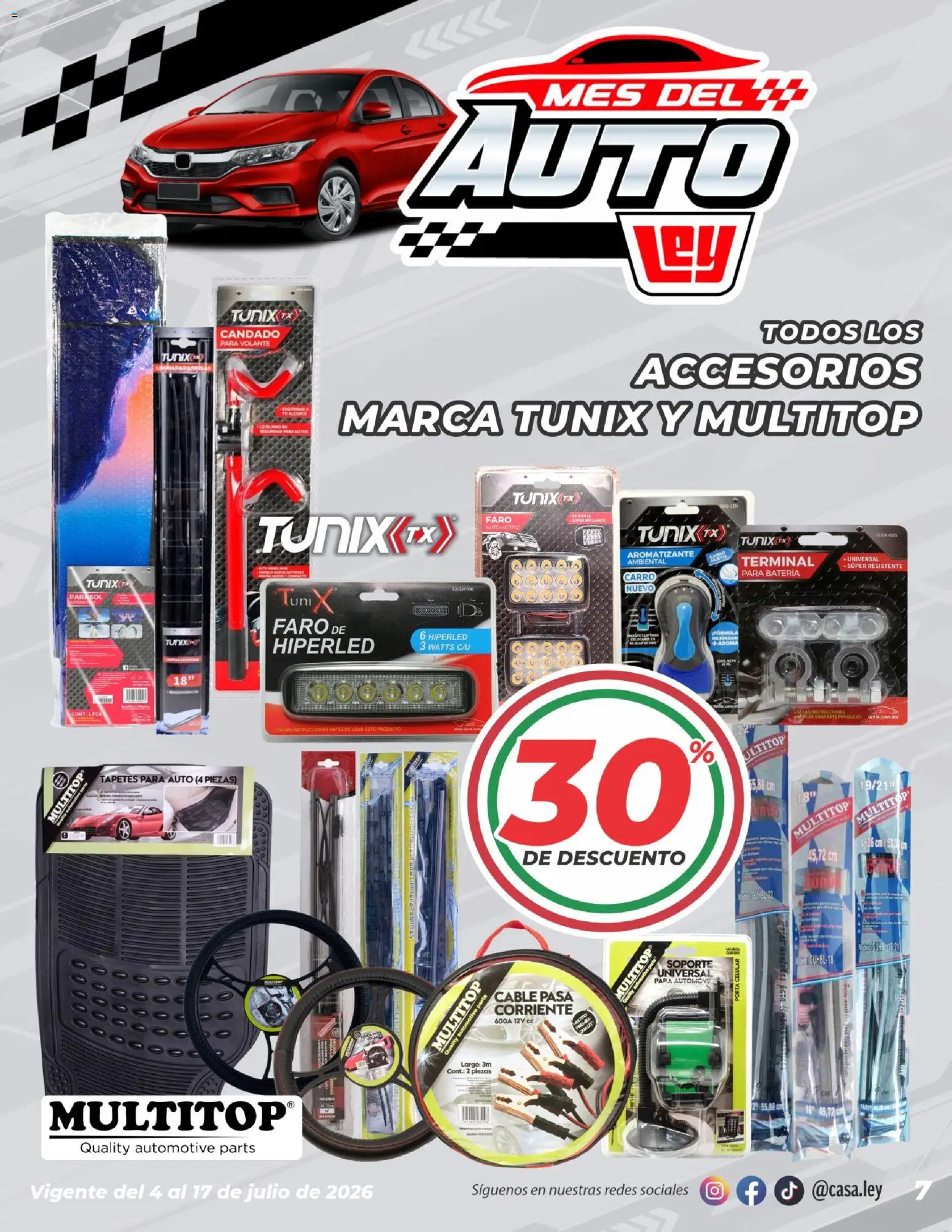 Nuevas ofertas de Casa Ley válidas en toda la República Mexicana desde el 04/07/2026. ¡Encuentra las mejores ofertas en Casa Ley folleto Mes del auto! | Página: 7 | Productos: Candado, Huevo, Cable, Batería