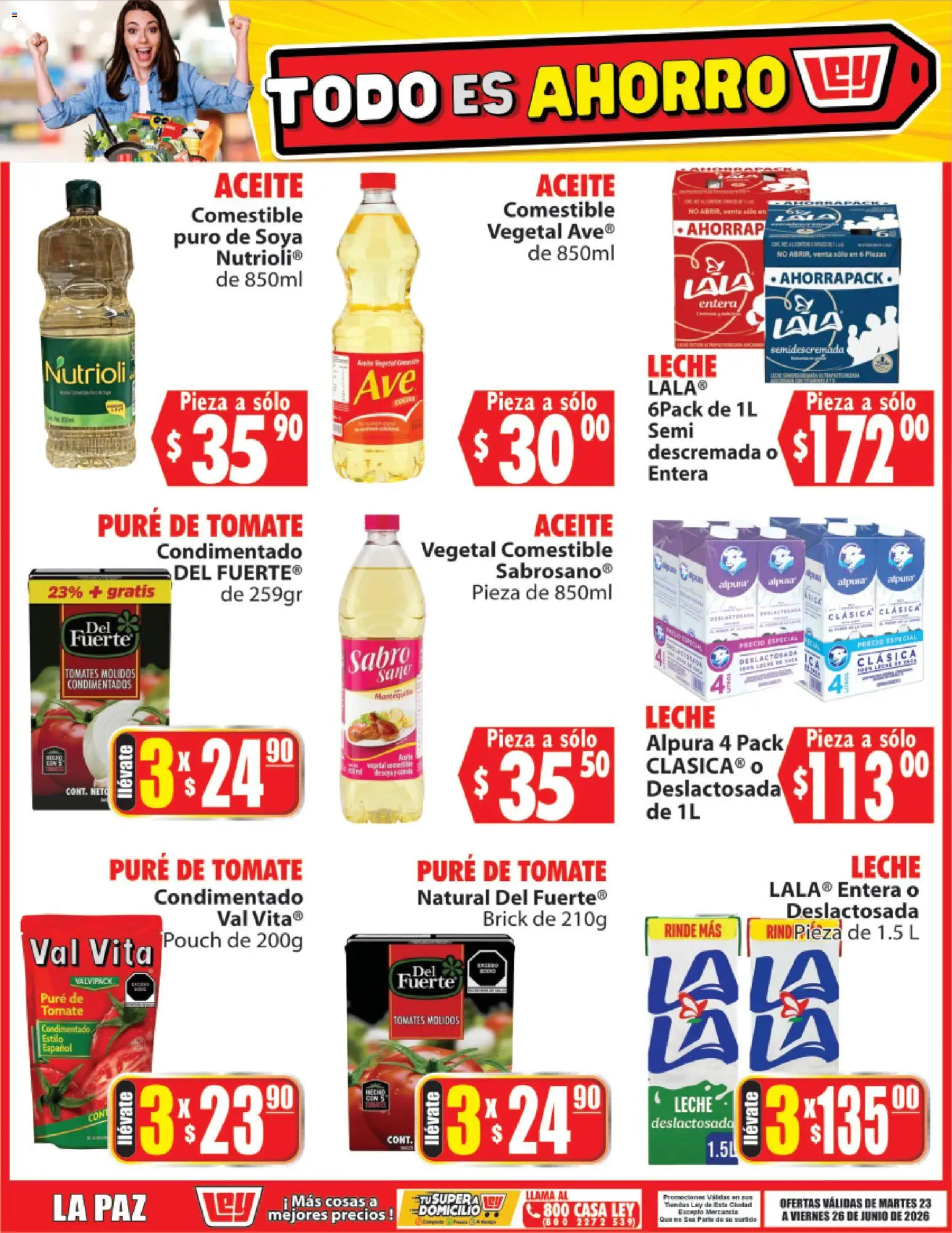 Nuevas ofertas de Casa Ley válidas en toda la República Mexicana desde el 23/06/2026. ¡Encuentra las mejores ofertas en Casa Ley folleto Todo es ahorro! | Página: 1 | Productos: Tomate, Leche, Pure de Tomate, Cocina