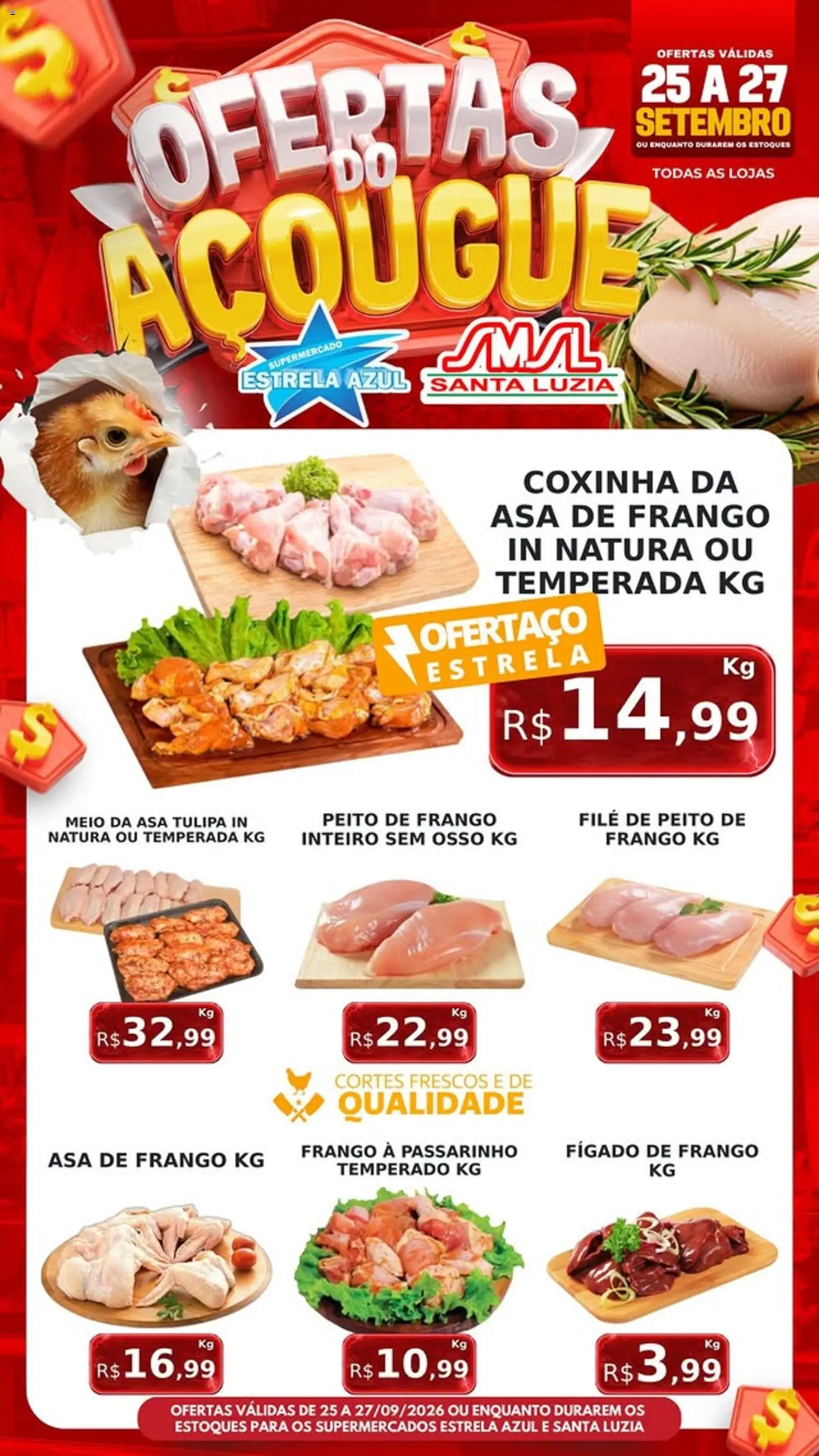 Estrela Azul Folheto - válido de 25/09/2026 | Página: 3 | Produtos: Asa de frango, Frango, Peito de frango, Fígado de frango